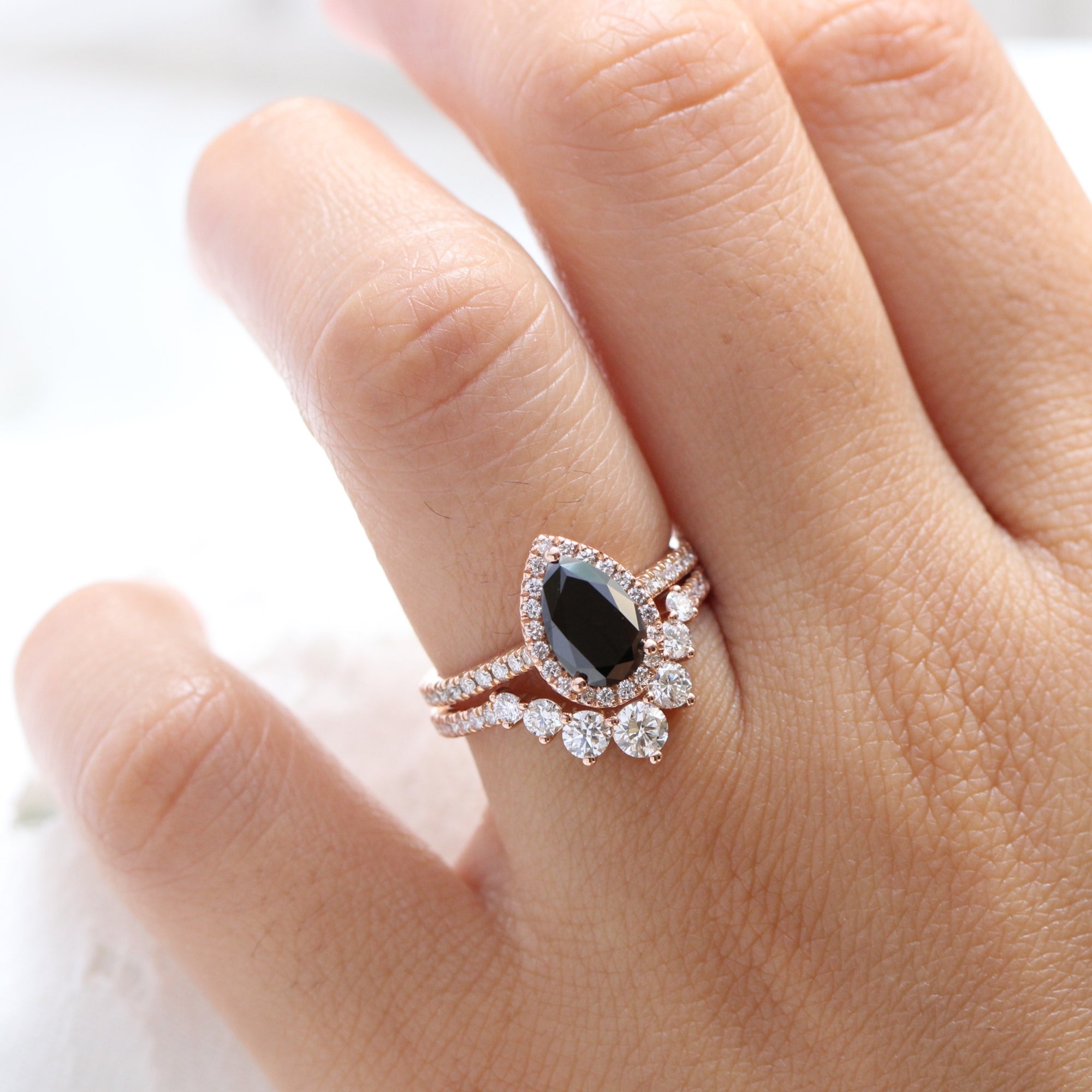 pear black diamond ring rose gold curved diamond wedding band stacking rings la more design jewelry
