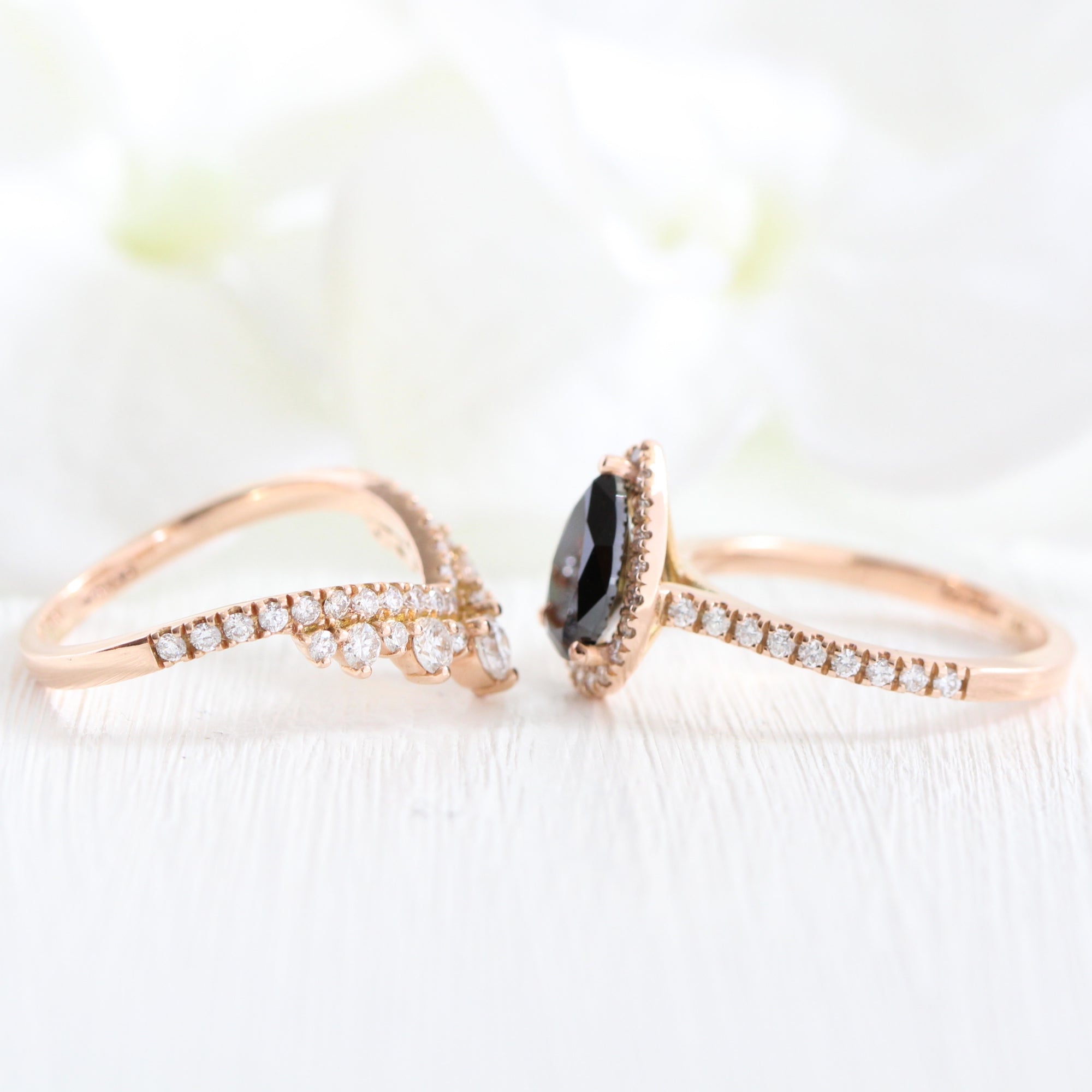 pear black diamond ring rose gold large diamond wedding band stacking rings la more design jewelry