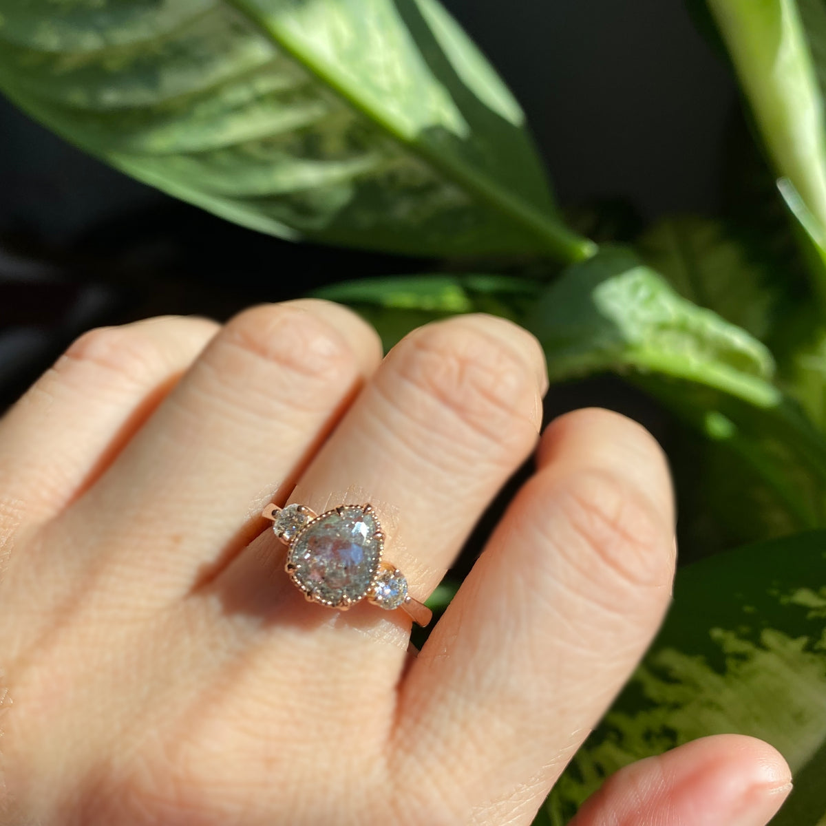 pear cut salt and pepper diamond ring rose gold 3 stone ring la more design jewelry