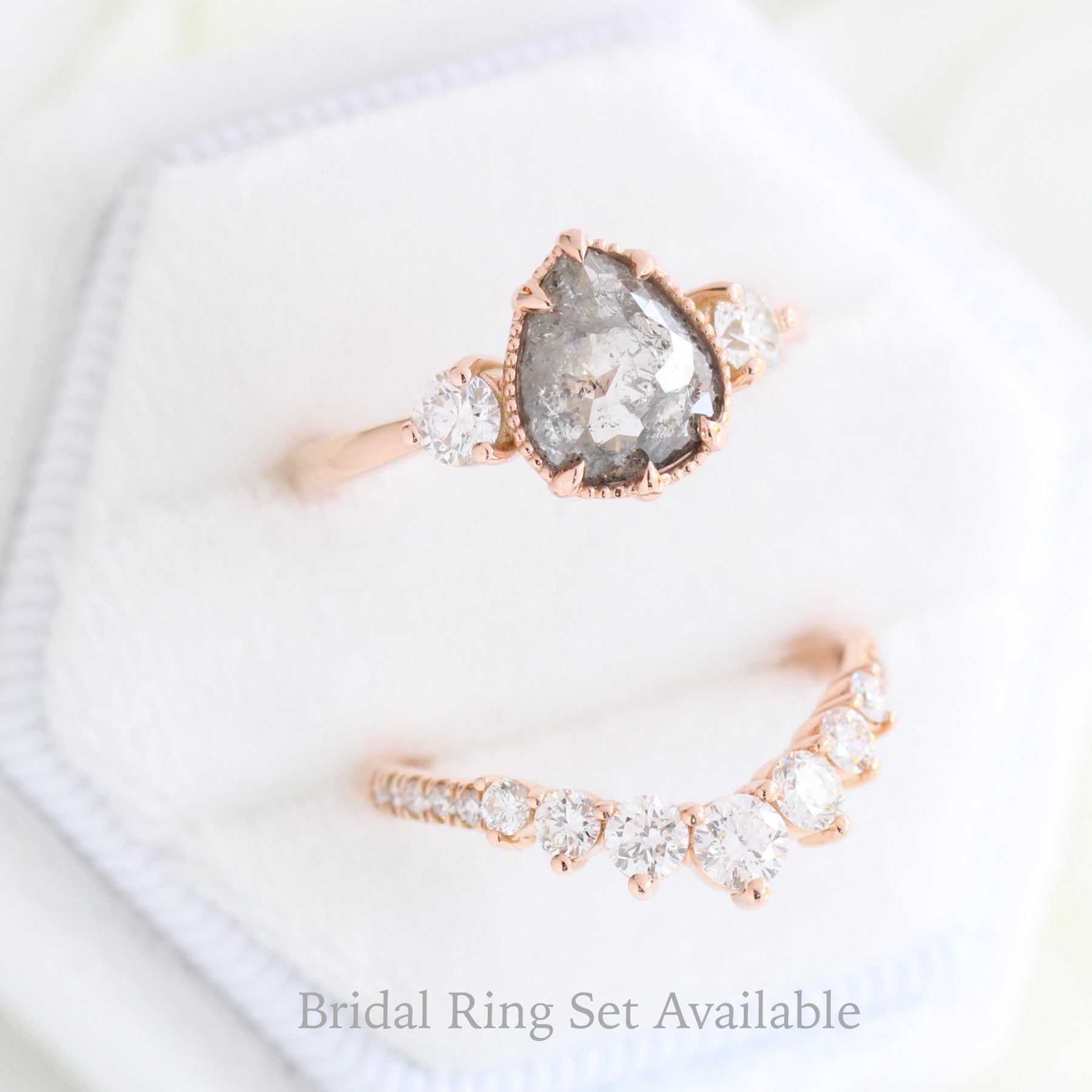 pear cut salt and pepper diamond ring rose gold 3 stone ring la more design jewelry