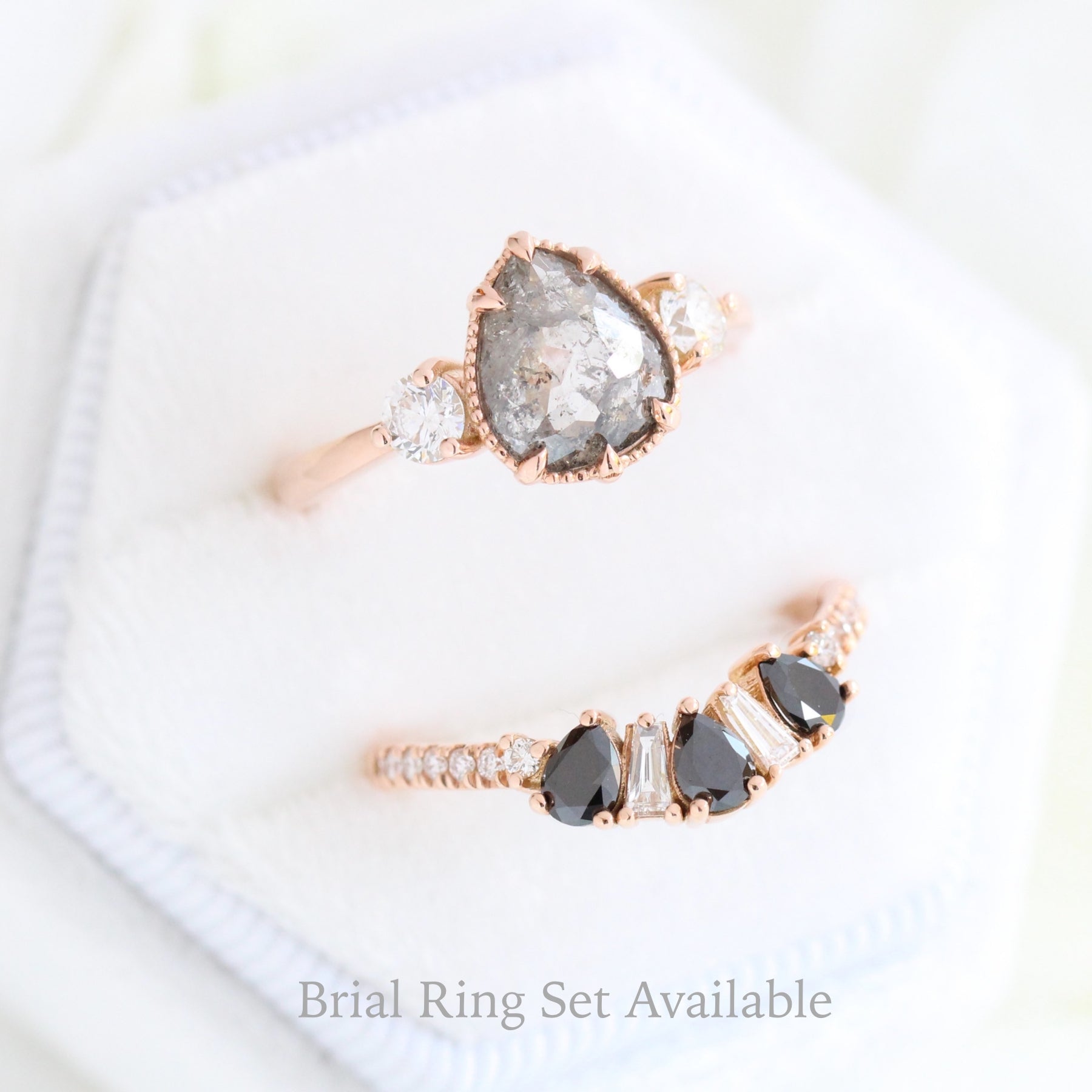 pear cut salt and pepper diamond ring rose gold 3 stone ring la more design jewelry