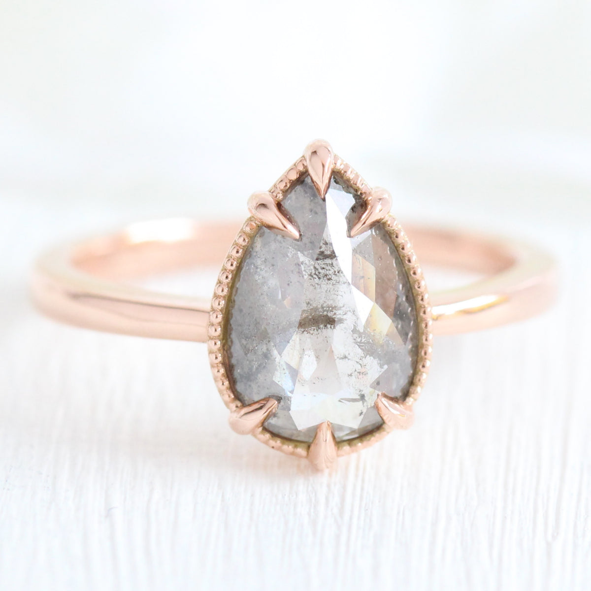 pear cut salt and pepper grey diamond ring rose gold solitaire ring la more design jewelry