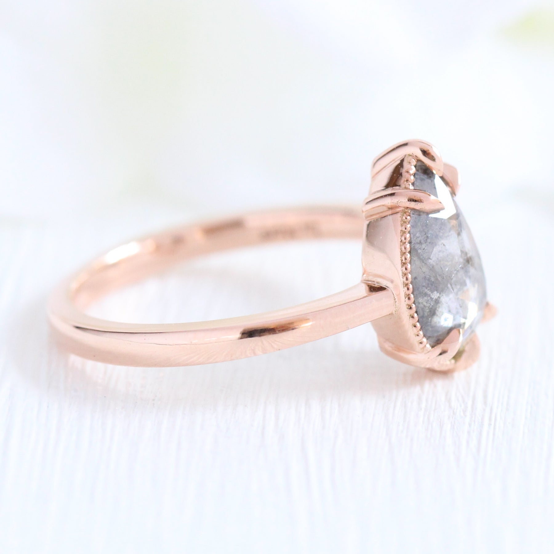 pear cut salt and pepper grey diamond ring rose gold solitaire ring la more design jewelry
