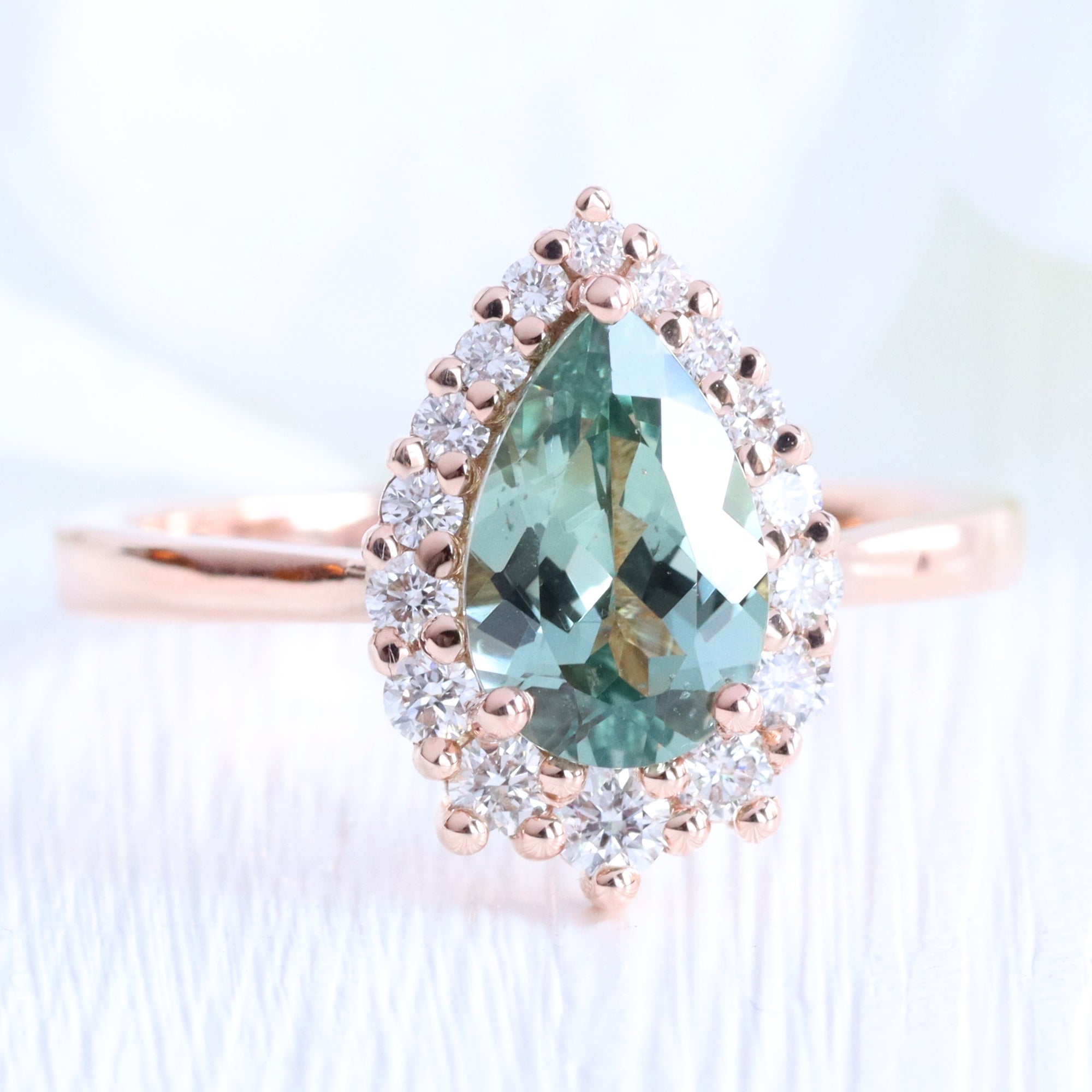 pear green sapphire engagement ring halo diamond engagement ring la more design jewelry