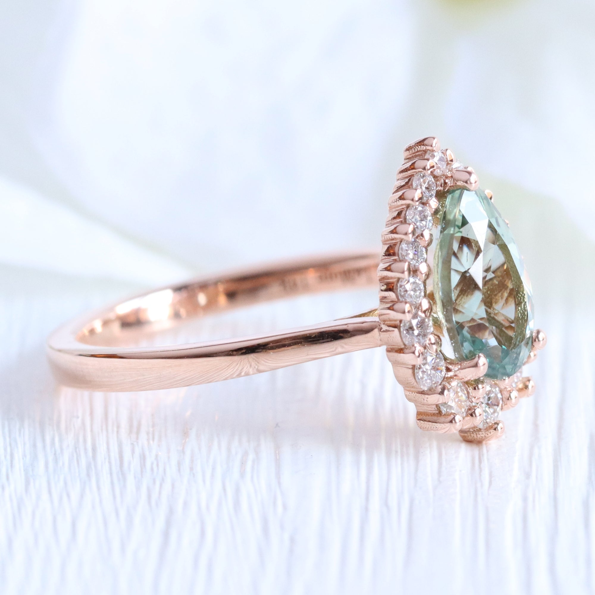 pear green sapphire engagement ring halo diamond engagement ring la more design jewelry
