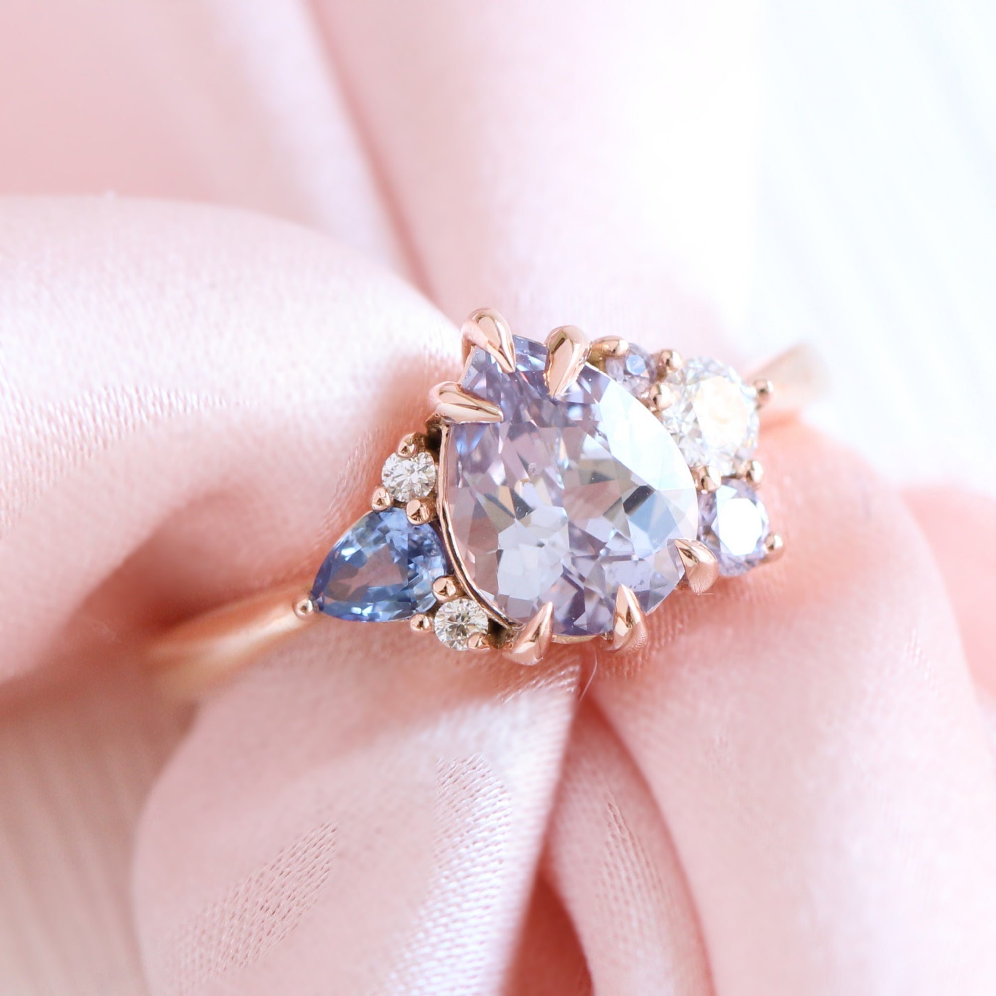 pear lavender purple sapphire diamond ring rose gold cluster ring la more design jewelry