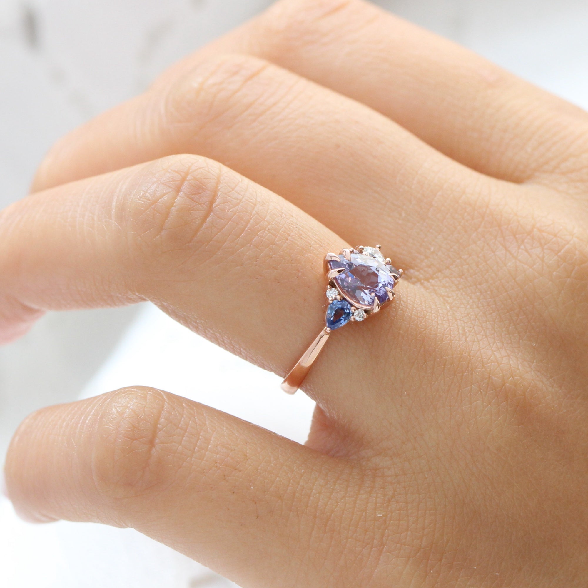 pear lavender purple sapphire diamond ring rose gold cluster ring la more design jewelry
