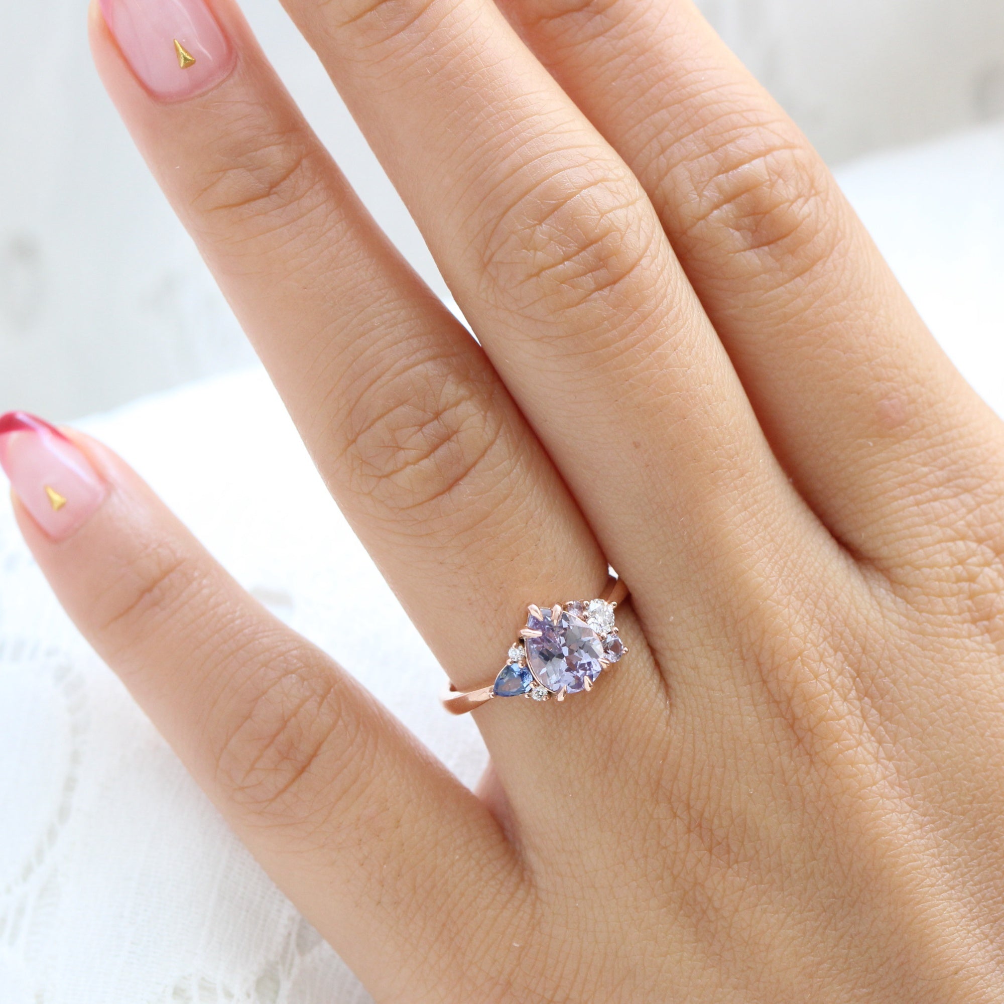 pear lavender purple sapphire diamond ring rose gold cluster ring la more design jewelry
