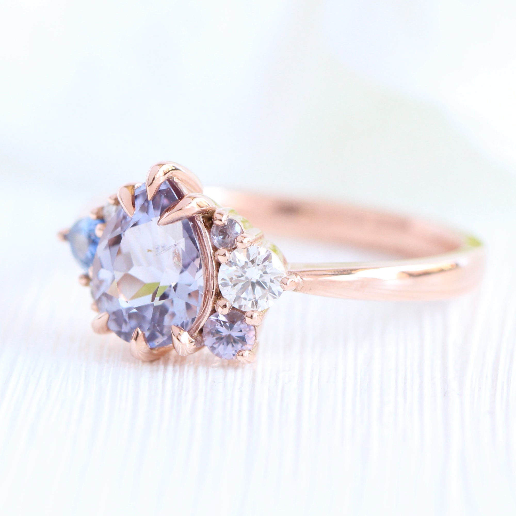 pear lavender purple sapphire diamond ring rose gold cluster ring la more design jewelry