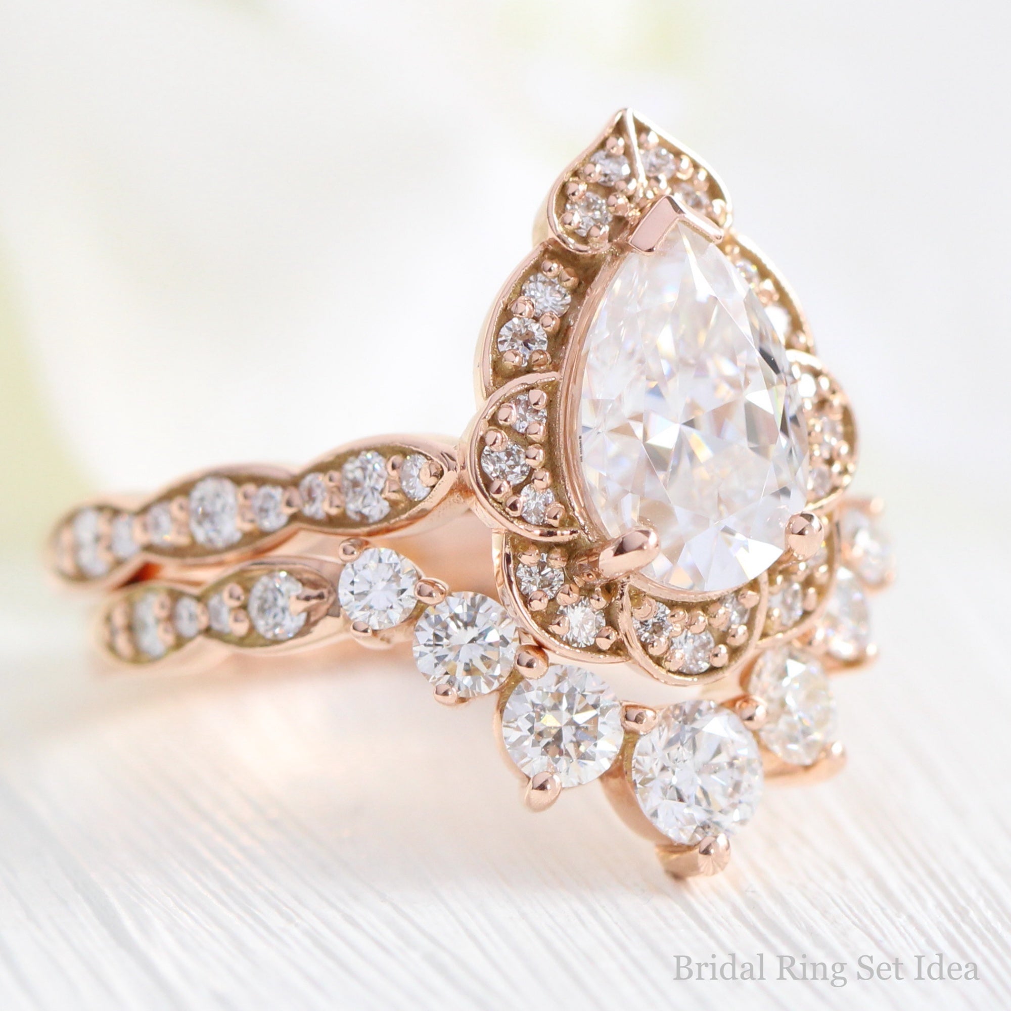 large pear moissanite engagement ring rose gold vintage halo diamond ring la more design jewely