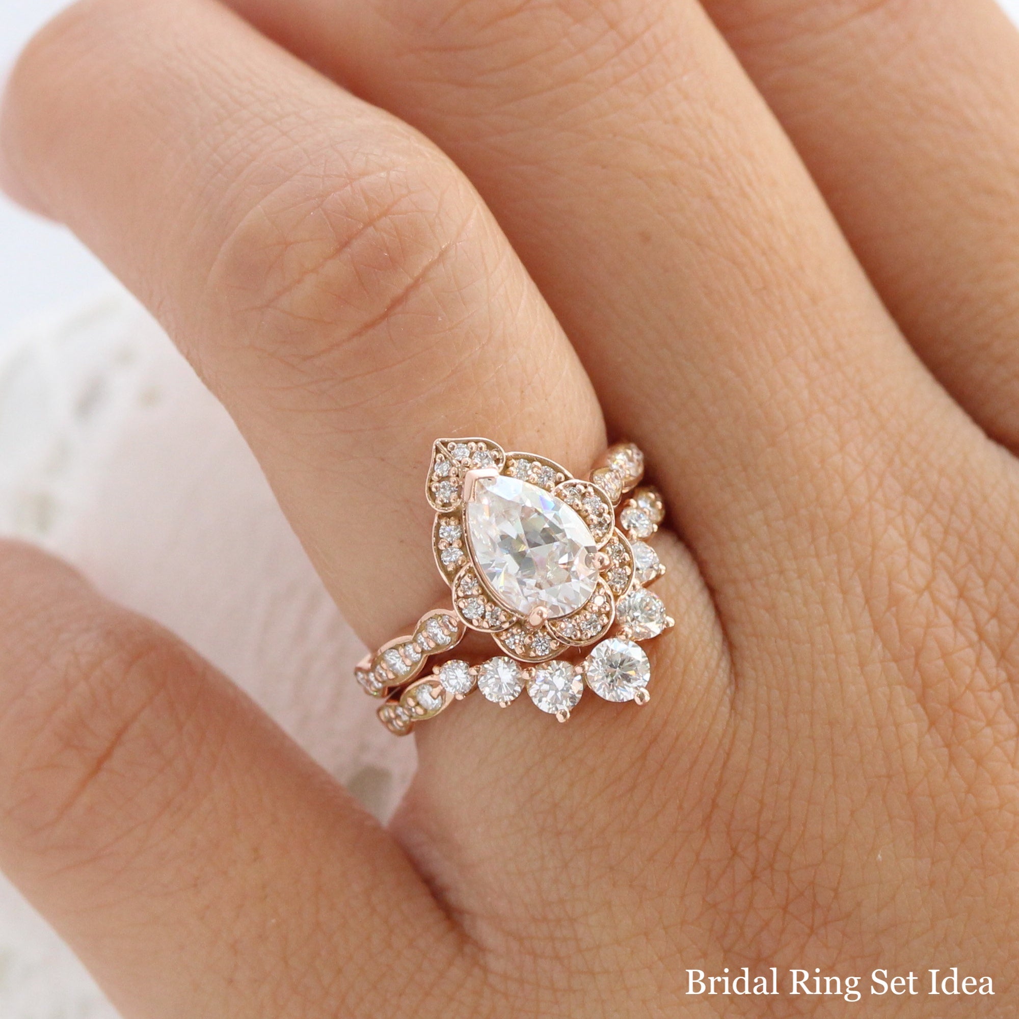 large pear moissanite engagement ring rose gold vintage halo diamond ring la more design jewelry