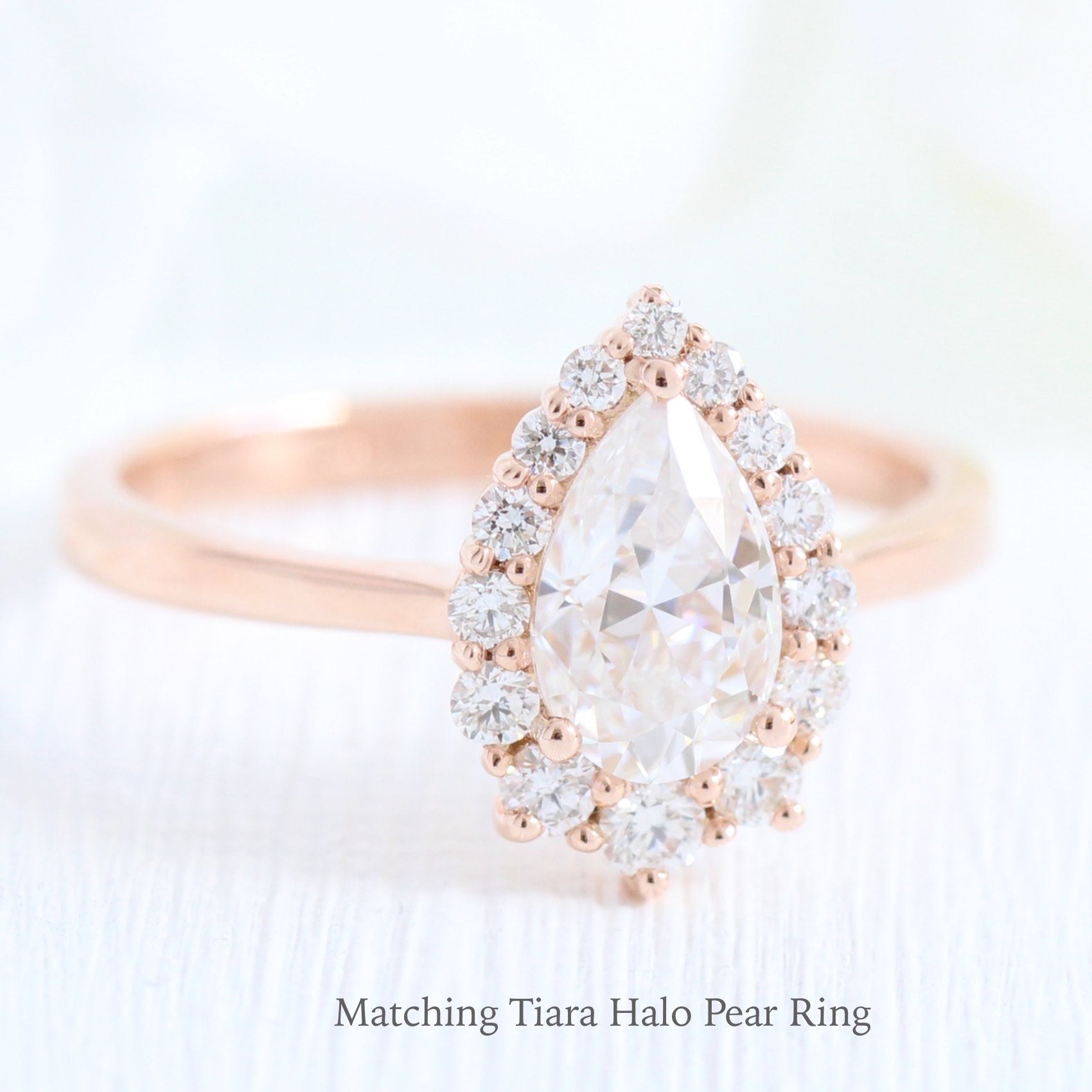 Pear moissanite engagement ring rose gold halo diamond cluster ring la more design jewelry