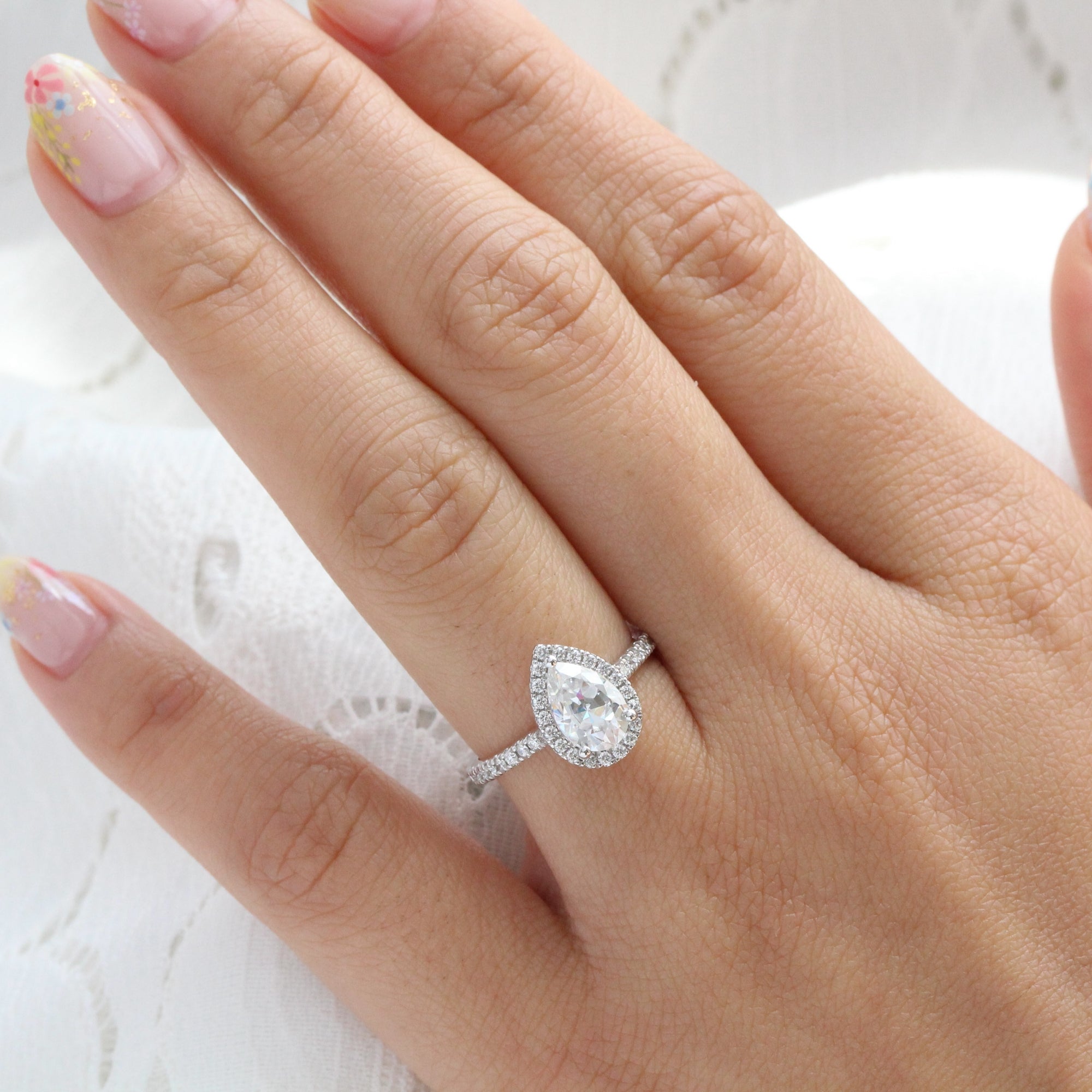 pear moissanite ring rose gold halo engagement ring la more design jewelry