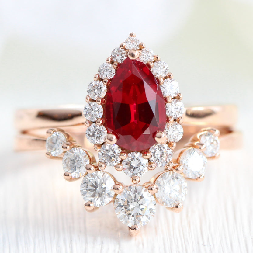 Ruby Rings Set Ruby Engagement Rings, Ruby Wedding Bands, July Birthstone Rings Gold ...