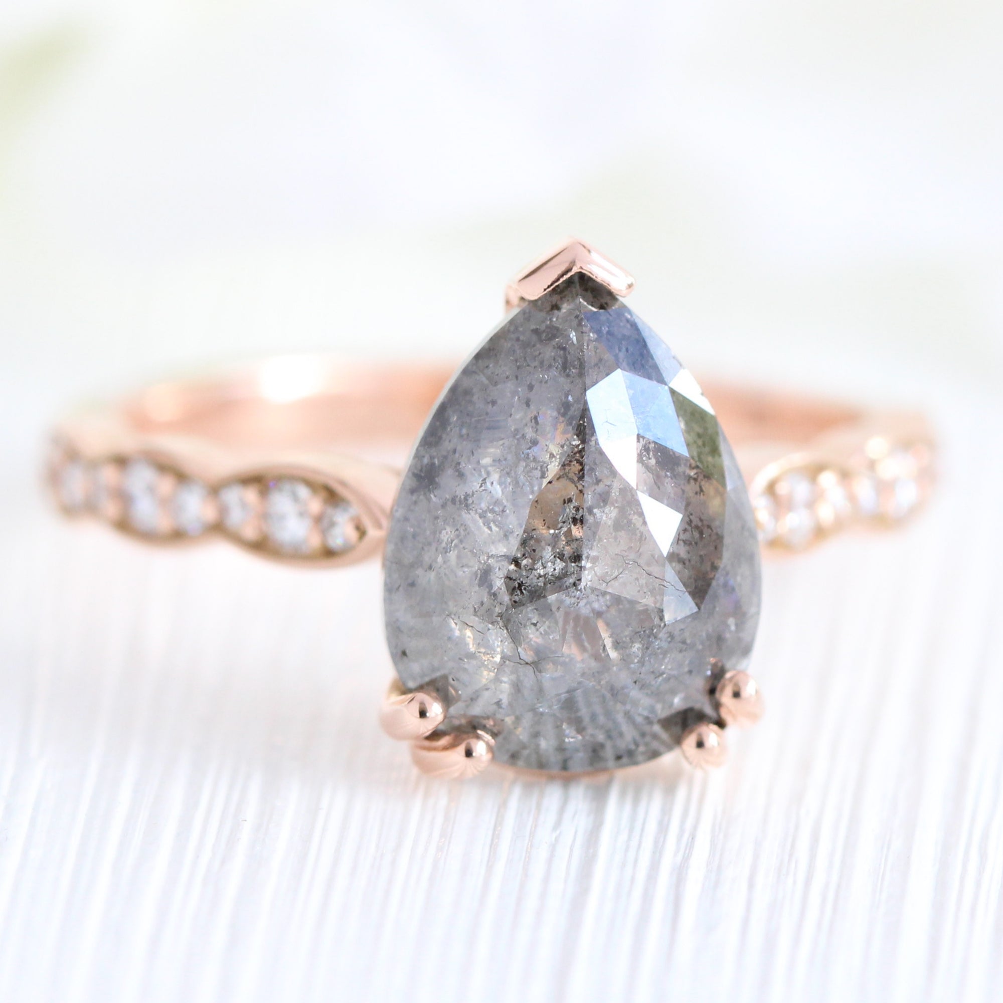 pear salt and pepper diamond ring rose gold pear solitaire grey diamond ring la more design jewelry