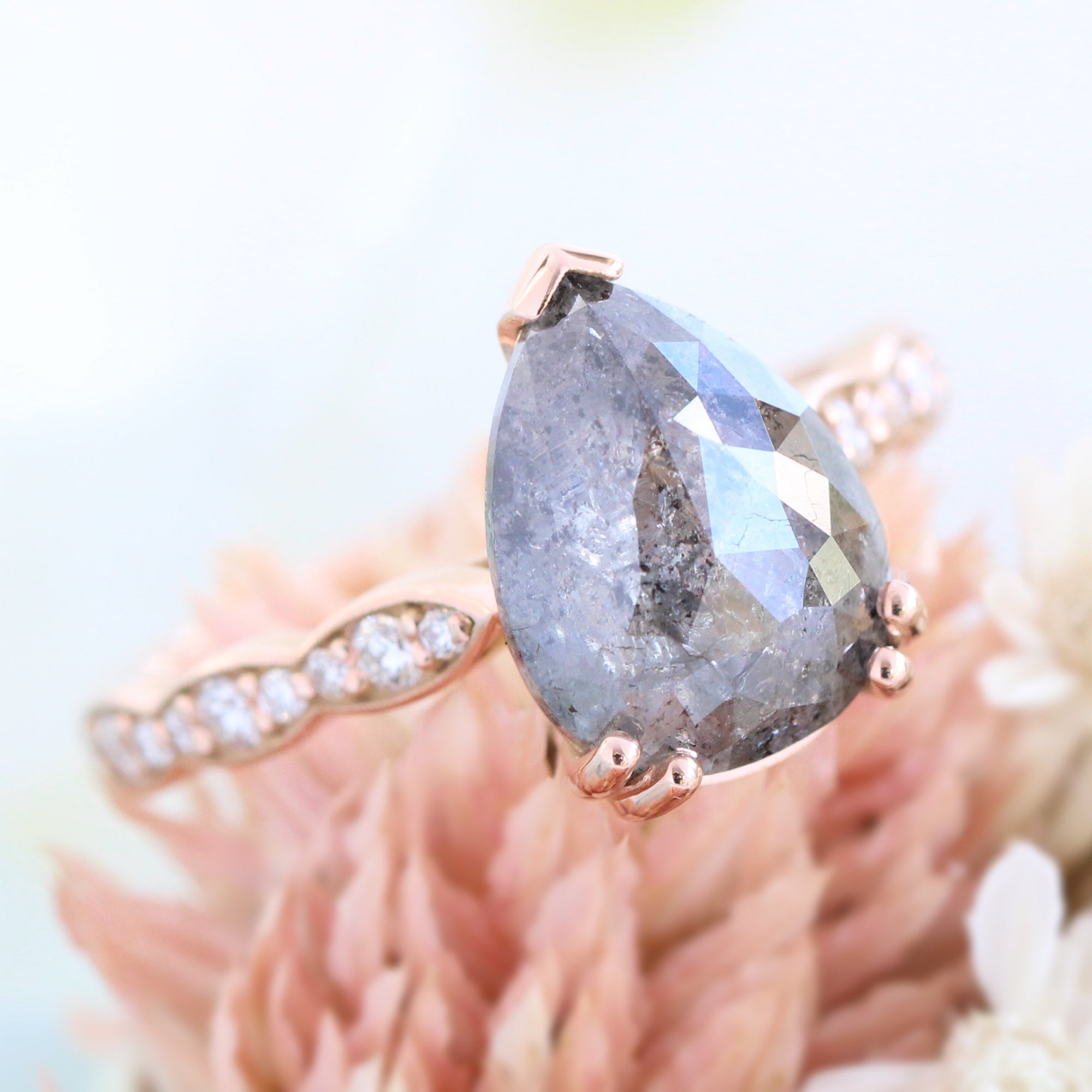 pear salt and pepper diamond ring rose gold pear solitaire grey diamond ring la more design jewelry