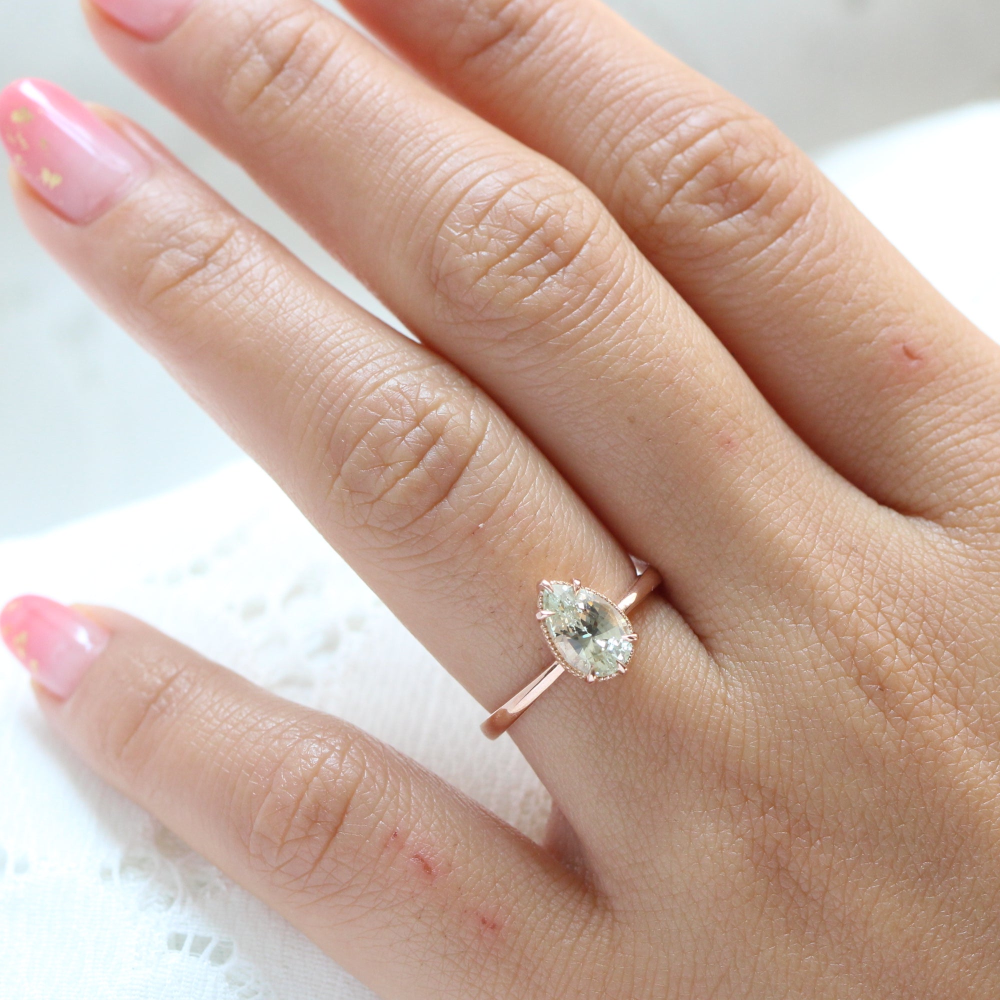 pear sea foam green sapphire ring rose gold solitaire ring la more design jewelry