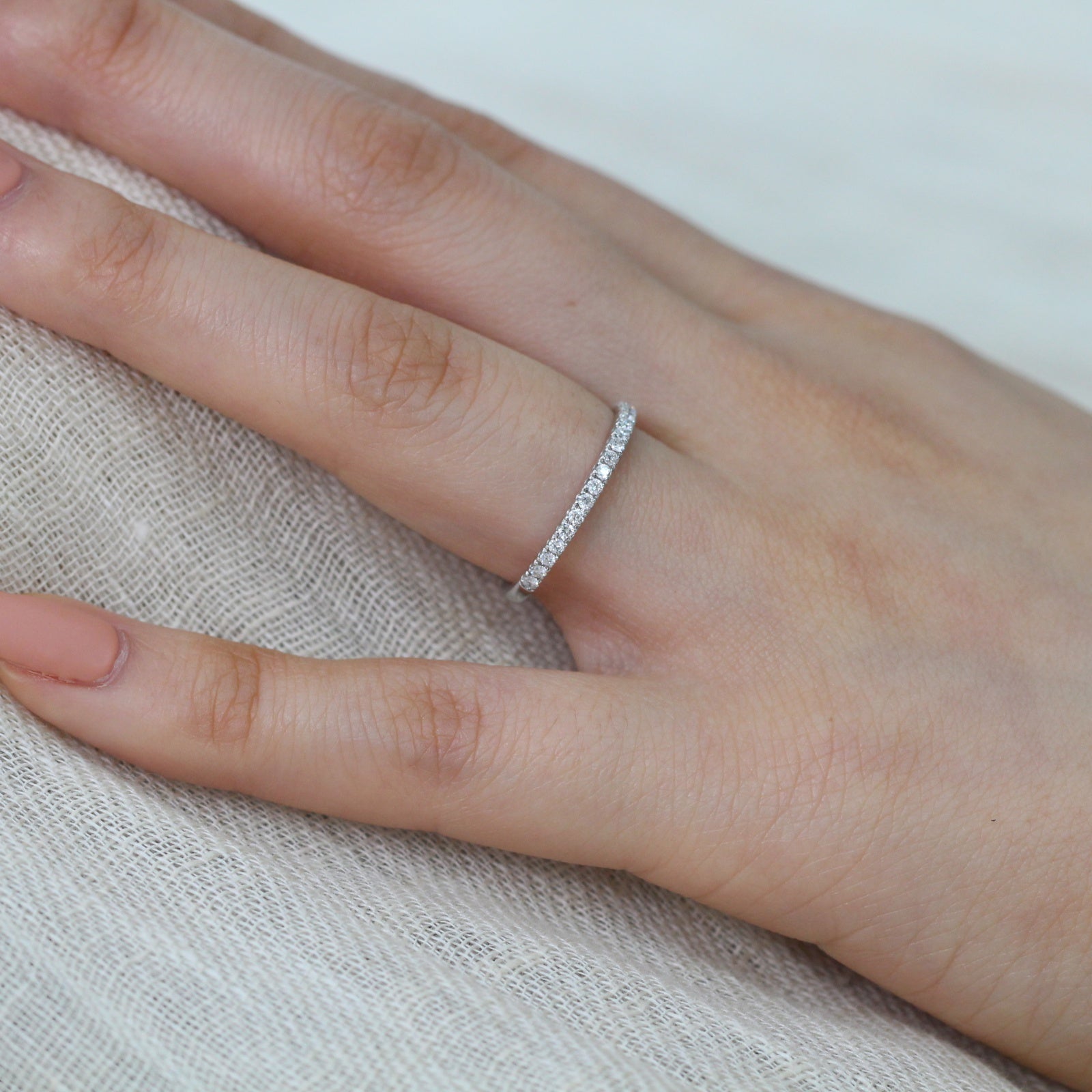 petite white gold wedding ring half eternity diamond band by la more design