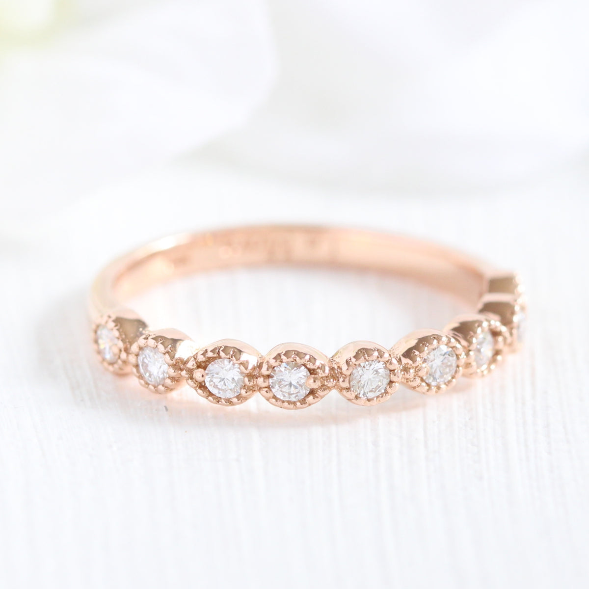 rose gold milgrain wedding band half eternity diamond ring by la more design jewelry