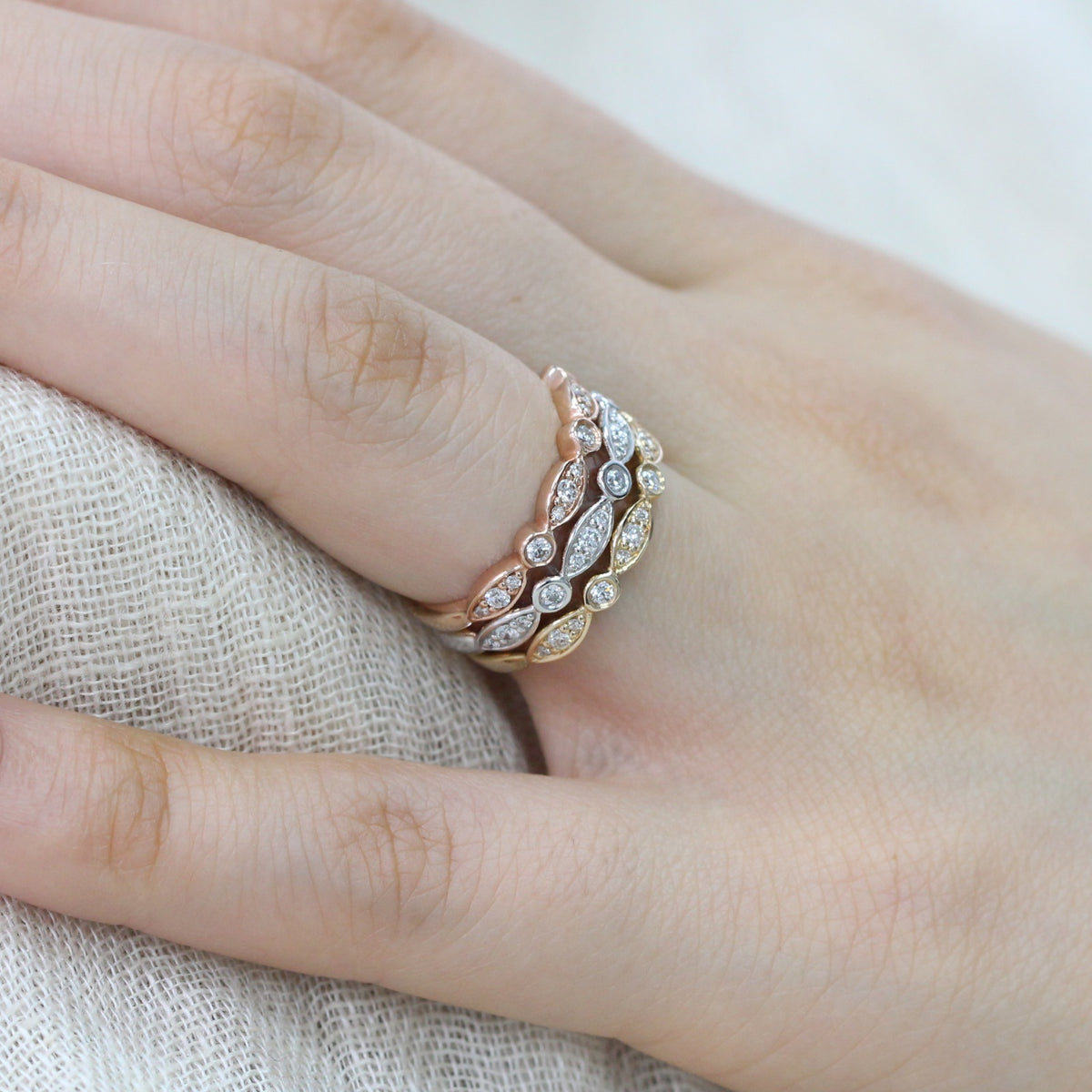 bezel scalloped ring diamond wedding band rose gold white gold yellow gold by la more design