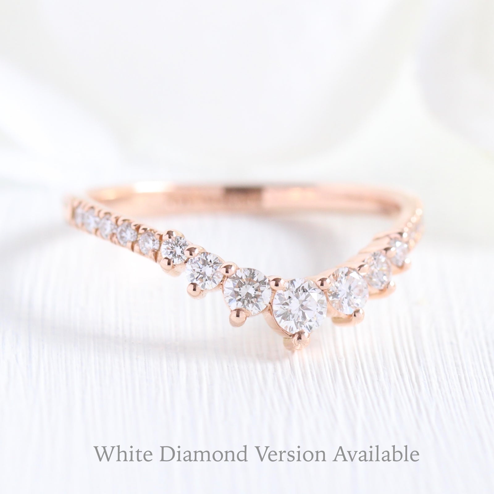 rose gold curved diamond wedding band in 7 stone diamond ring by la more design jewelry