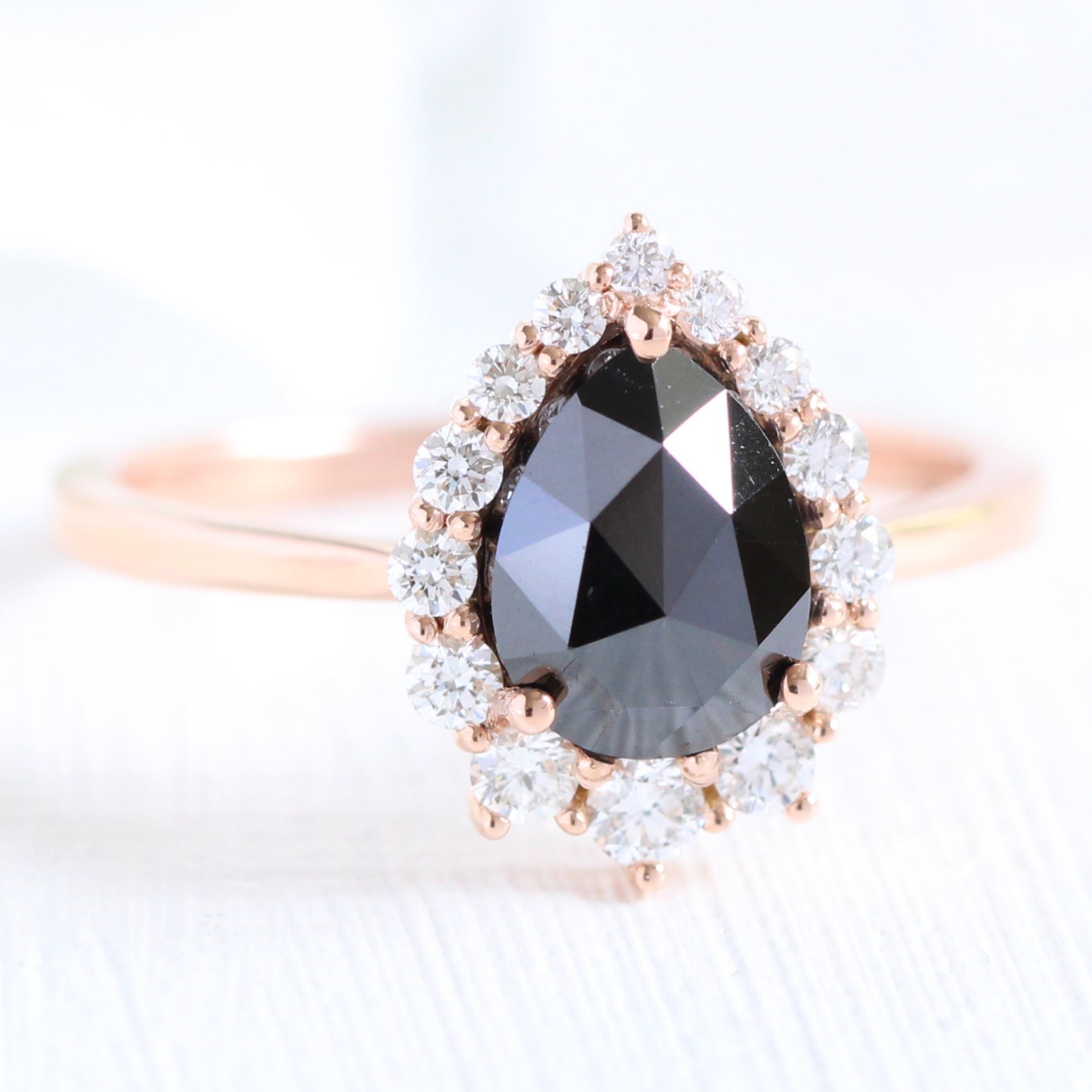rose cut black diamond ring gold halo pear ring la more design jewelry