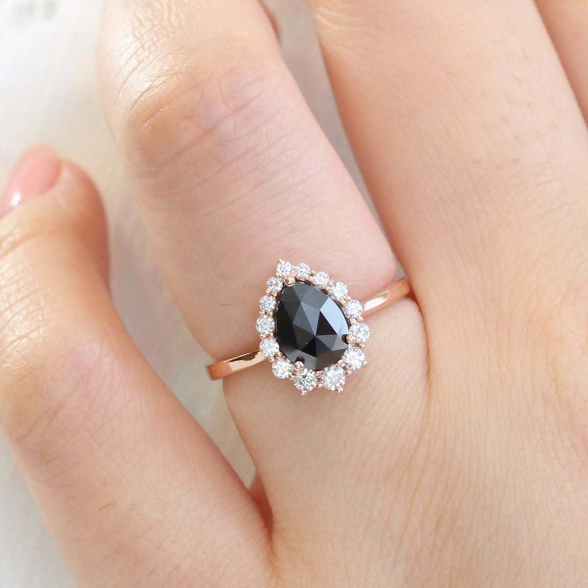 rose cut black diamond ring gold halo pear ring la more design jewelry