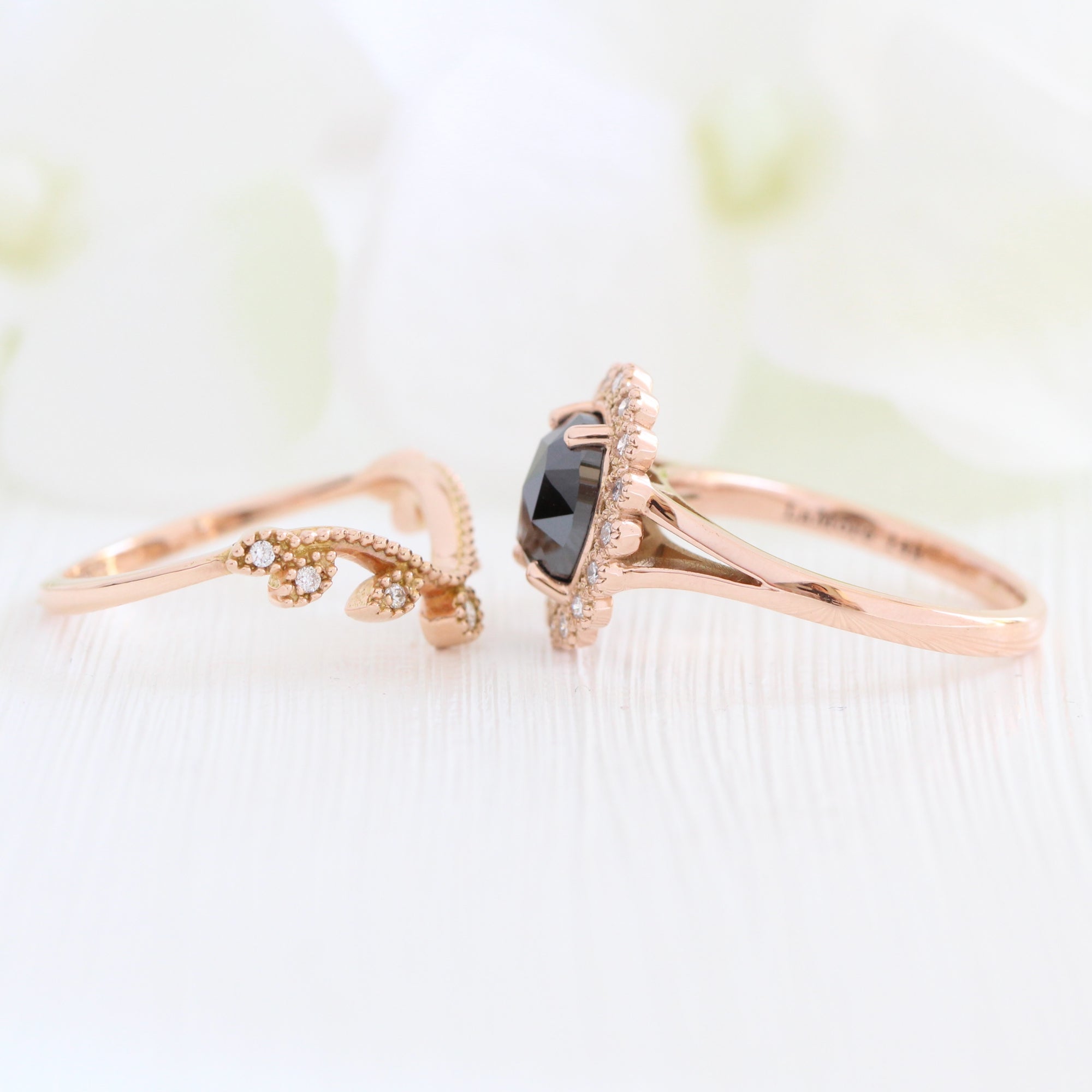 rose cut black diamond ring gold vintage halo ring bridal set la more design jewelry