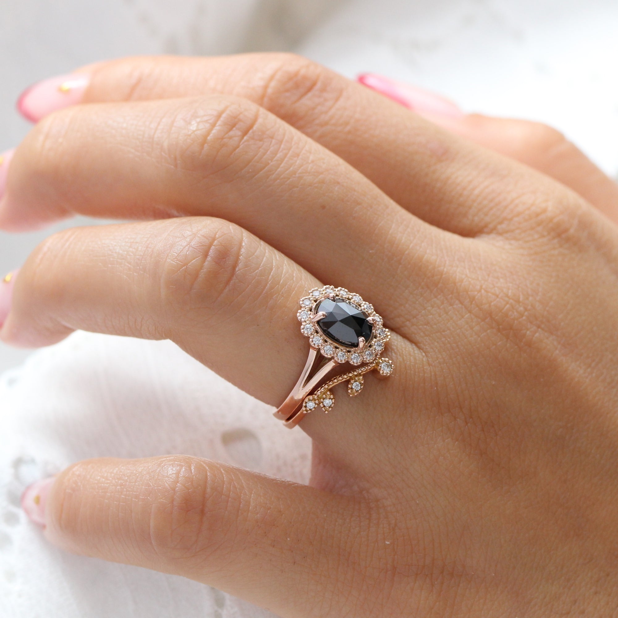 rose cut black diamond ring gold vintage halo ring bridal set la more design jewelry