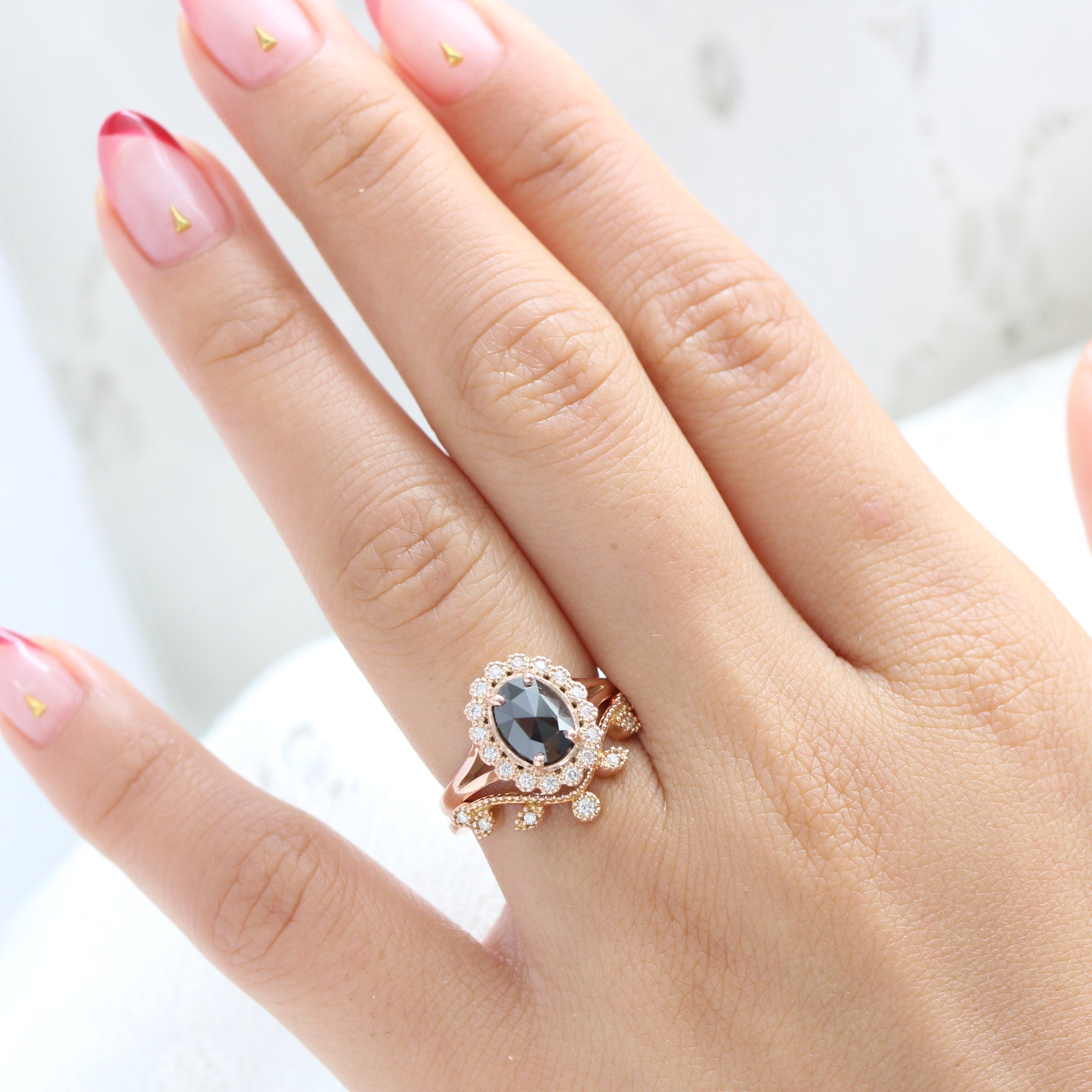 rose cut black diamond ring gold vintage halo ring bridal set la more design jewelry
