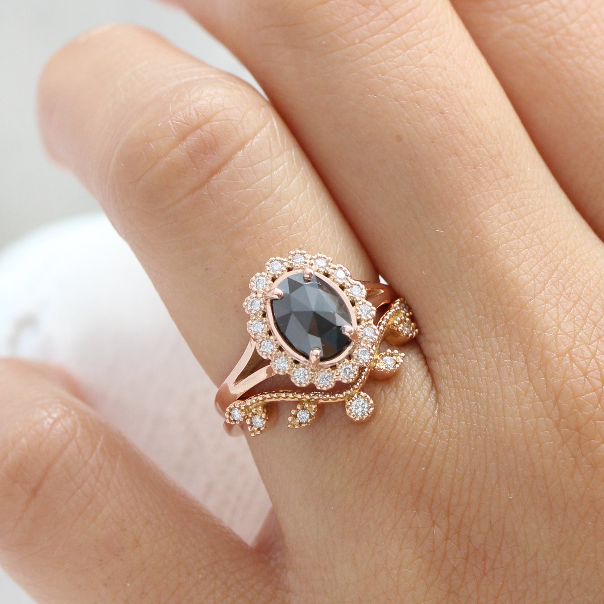 rose cut black diamond ring gold vintage halo ring bridal set la more design jewelry
