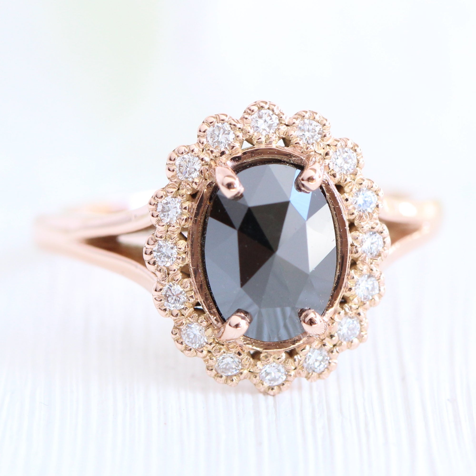 rose cut black diamond ring gold vintage halo ring la more design jewelry