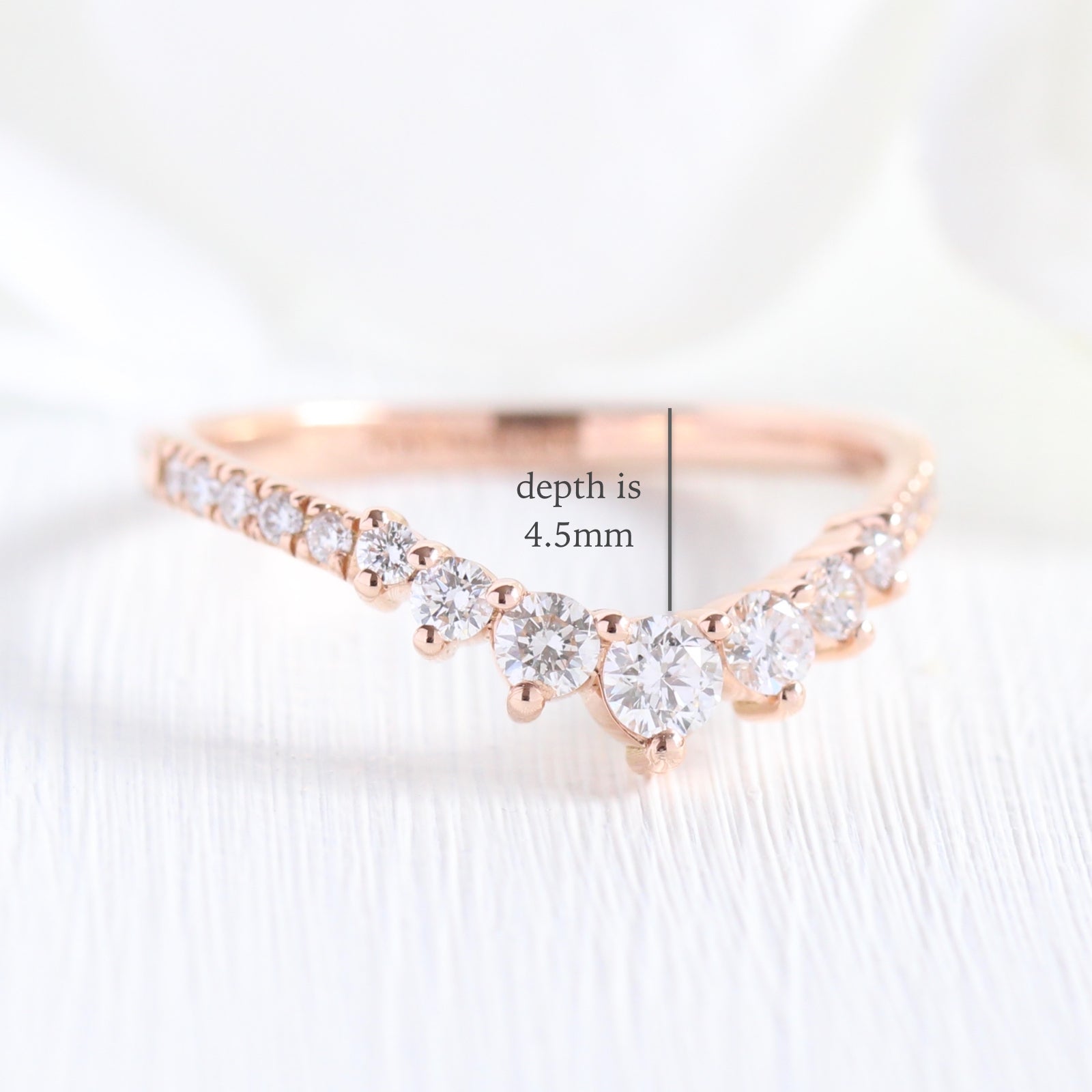 rose gold curved diamond wedding band in 7 stone diamond ring by la more design jewelry