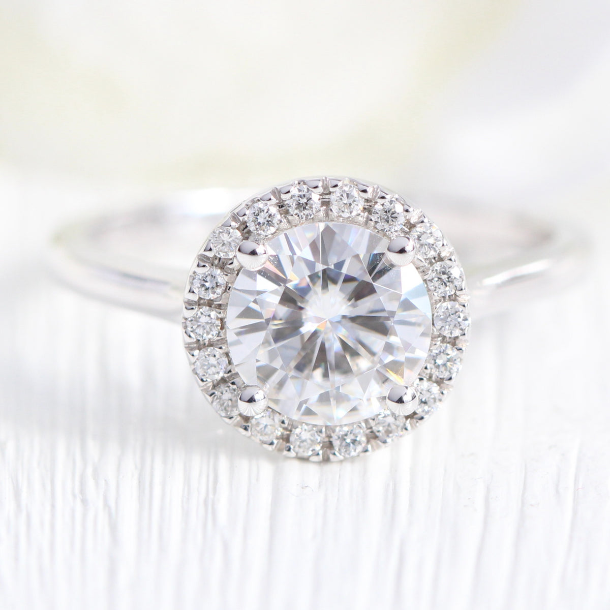 round moissanite ring white gold halo engagement ring la more design jewelry