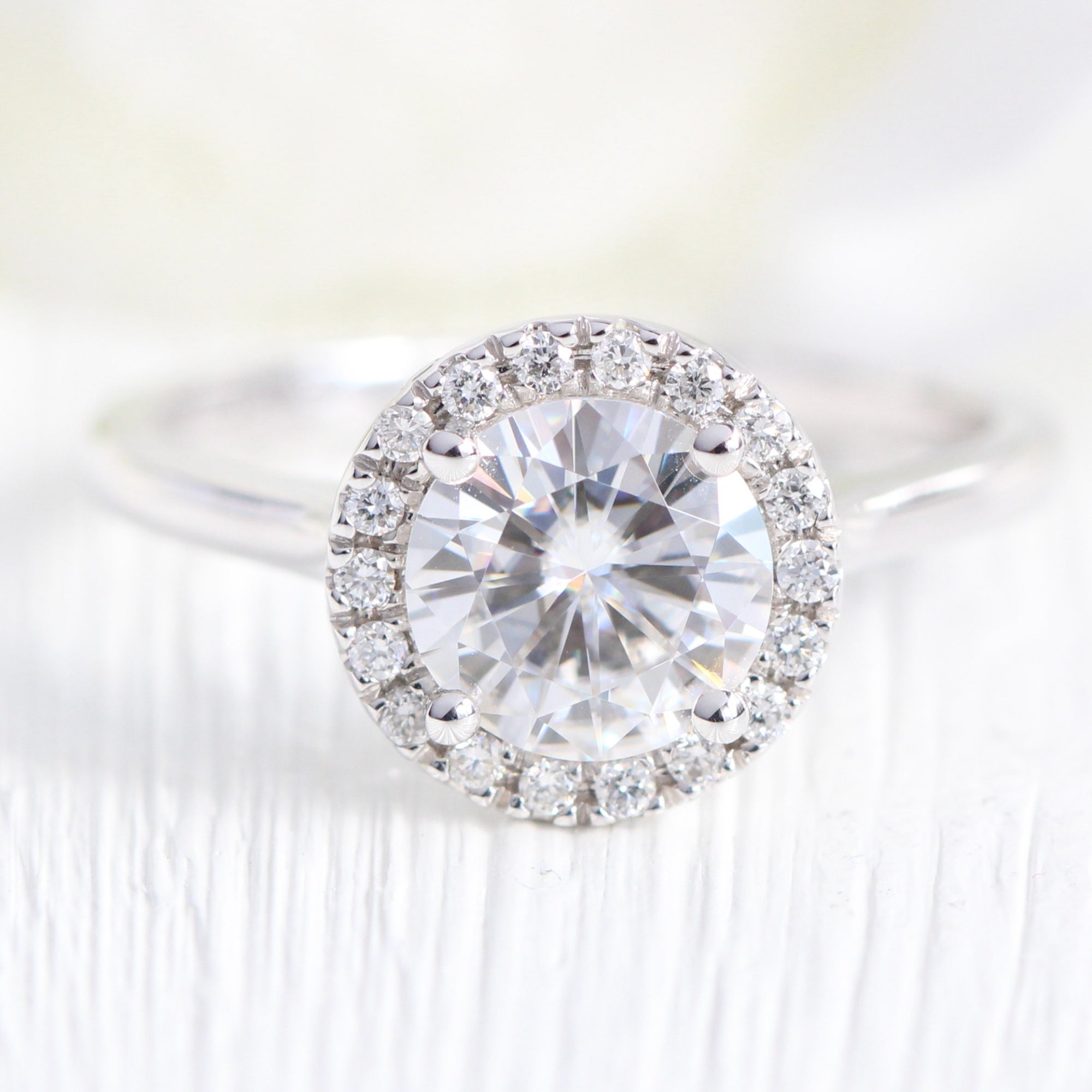 round moissanite ring white gold halo engagement ring la more design jewelry