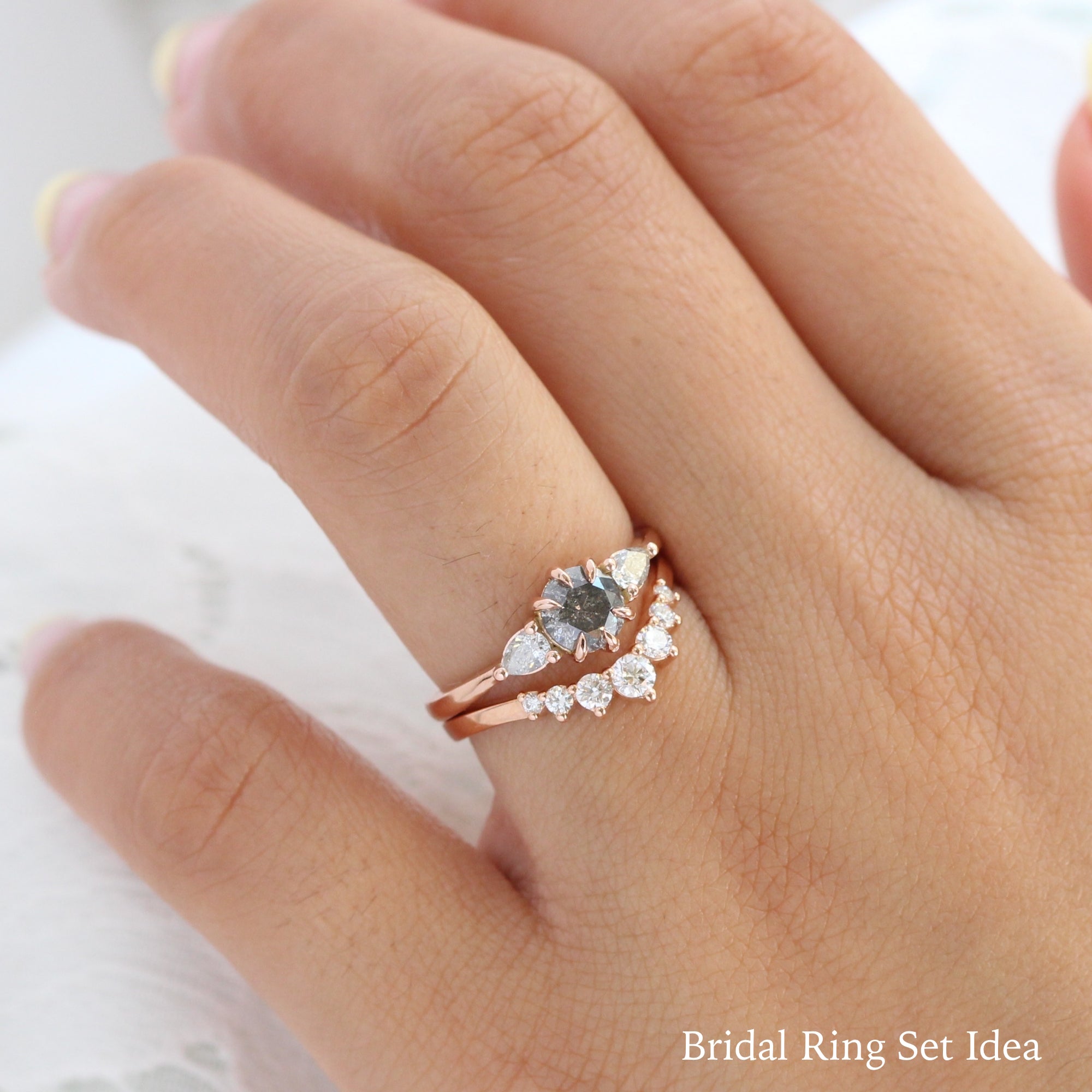 round salt and pepper diamond ring rose gold 3 stone ring la more design jewelry