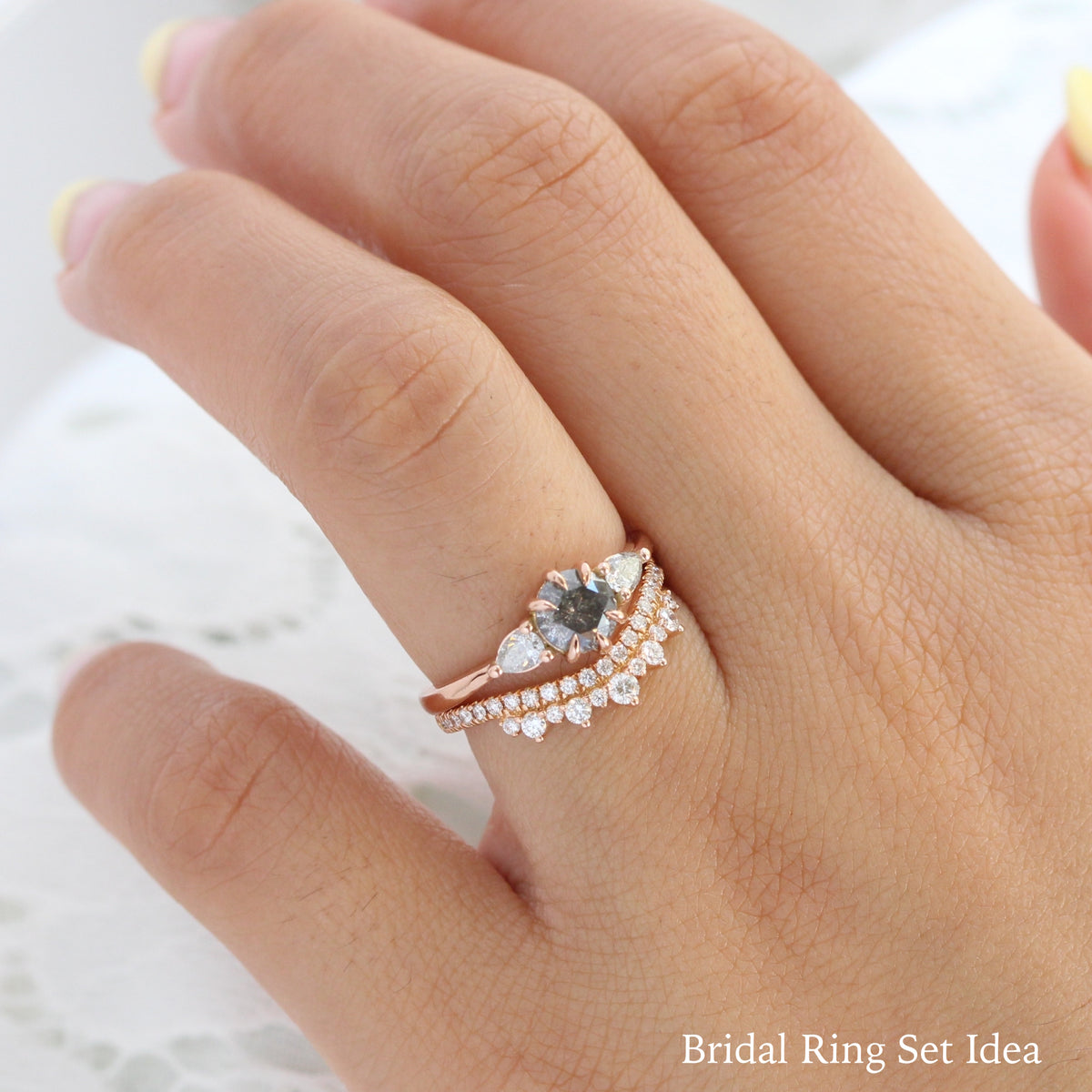 round salt and pepper diamond ring rose gold 3 stone ring la more design jewelry
