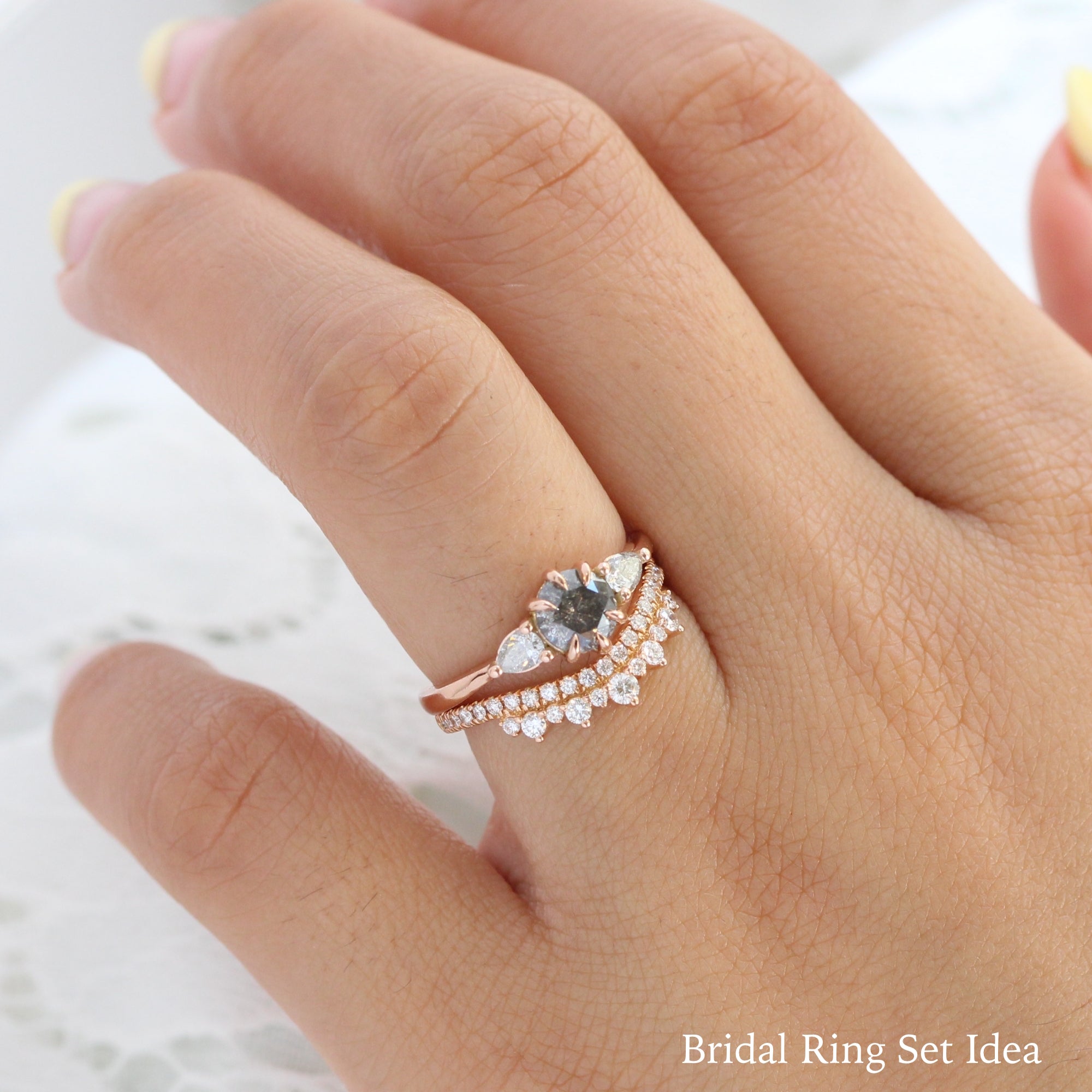 round salt and pepper diamond ring rose gold 3 stone ring la more design jewelry