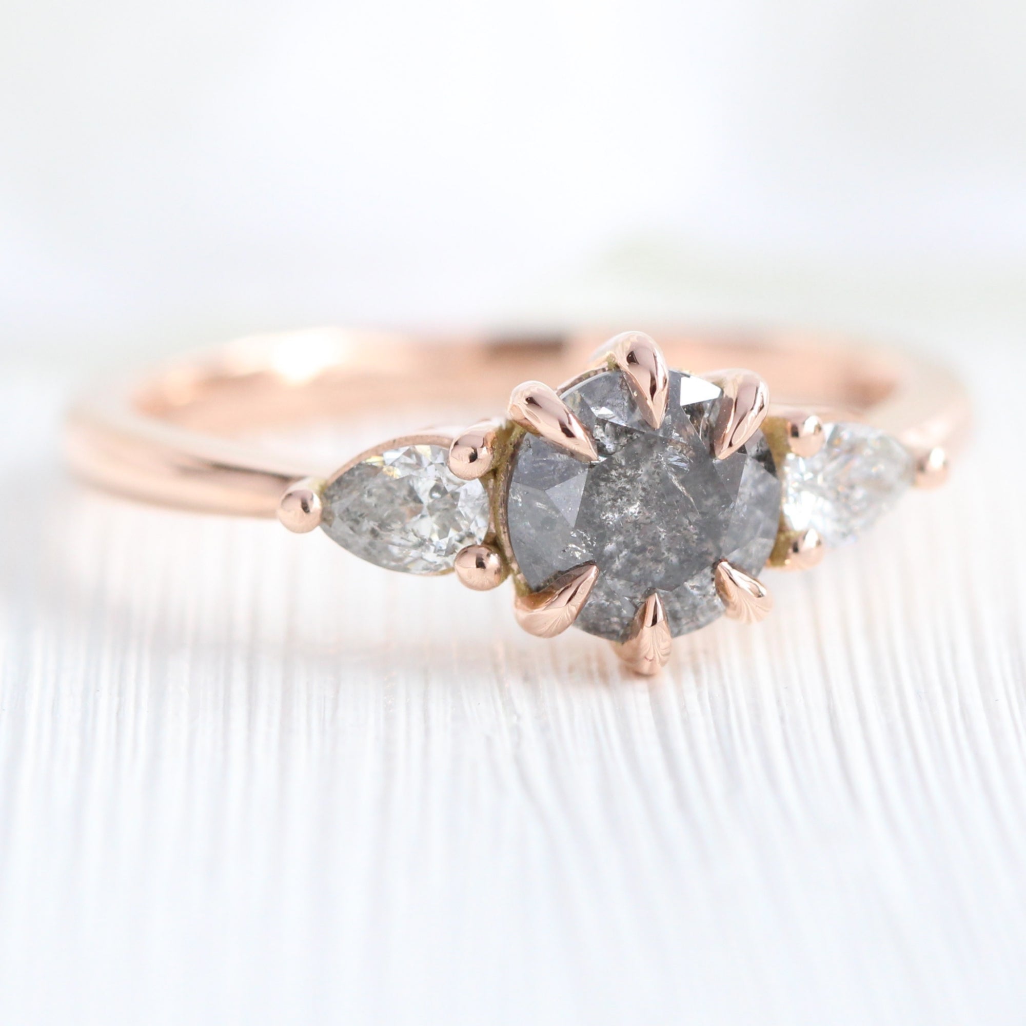 round salt and pepper diamond ring rose gold 3 stone ring la more design jewelry