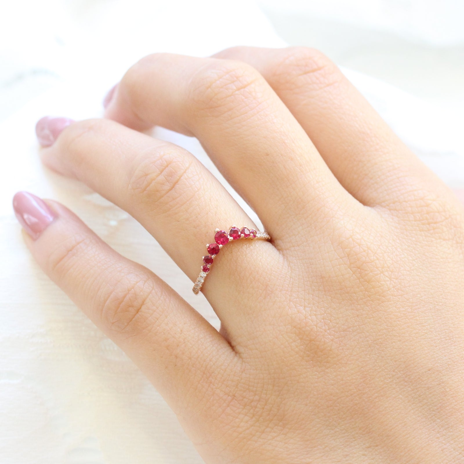 ruby wedding ring in rose gold contour diamond wedding band by la more design jewelry