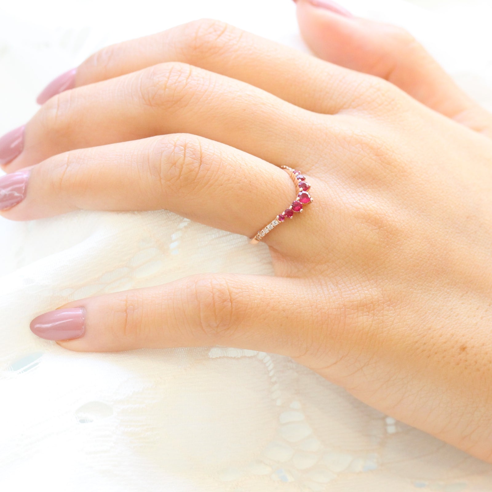 ruby wedding ring in rose gold contour diamond wedding band by la more design jewelry
