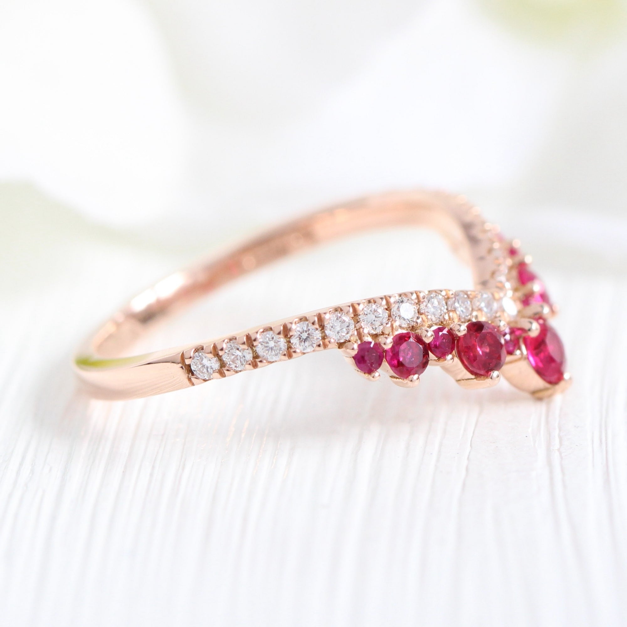 ruby and diamond wedding band rose gold v shaped wedding ring la more design jewelry