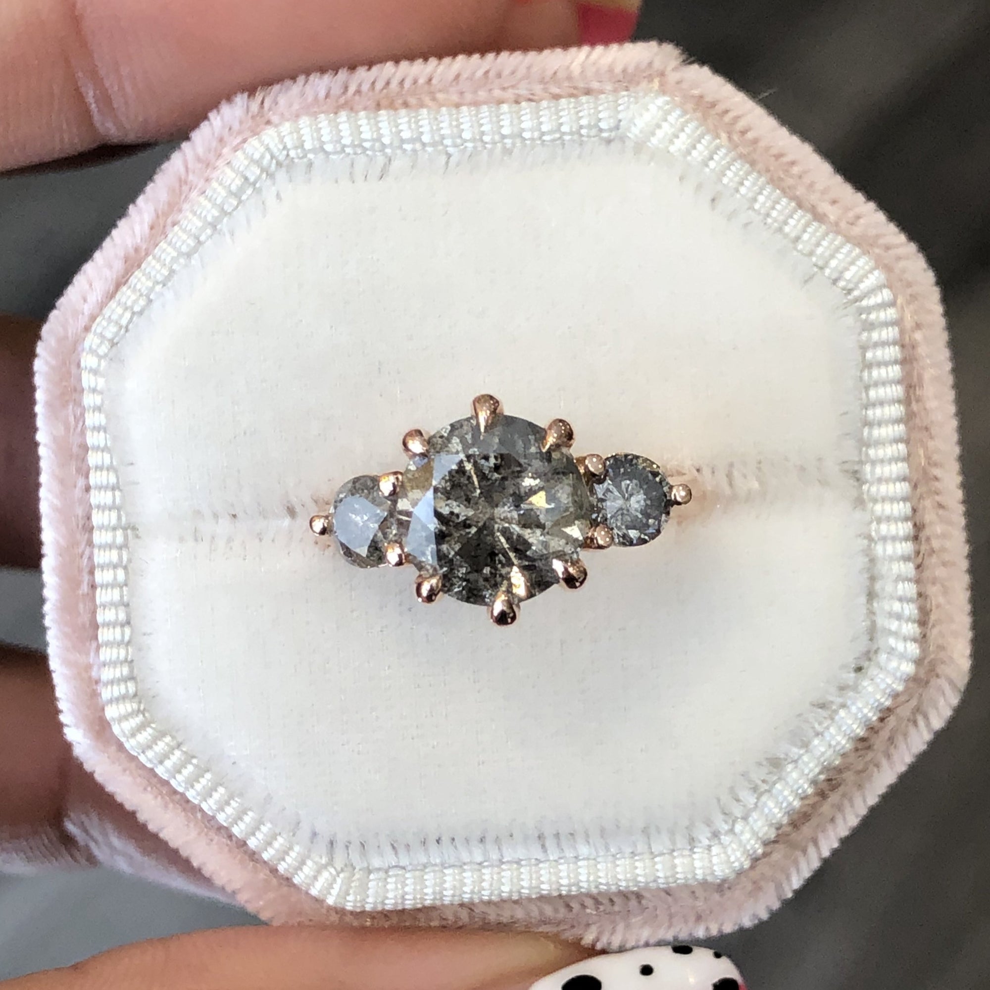 salt and pepper diamond ring rose gold 3 stone ring by la more design jewelry