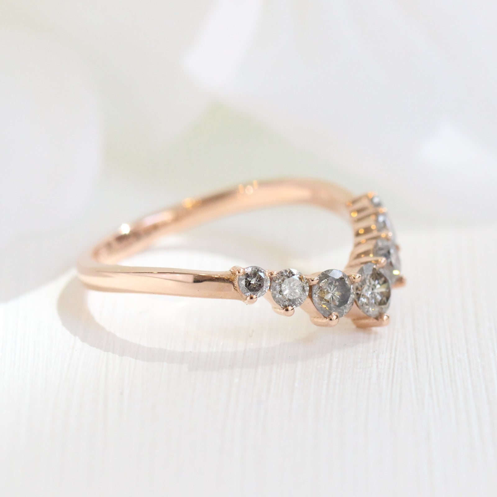 salt and pepper grey diamond wedding band rose gold curved large diamond wedding ring by la more design jewelry