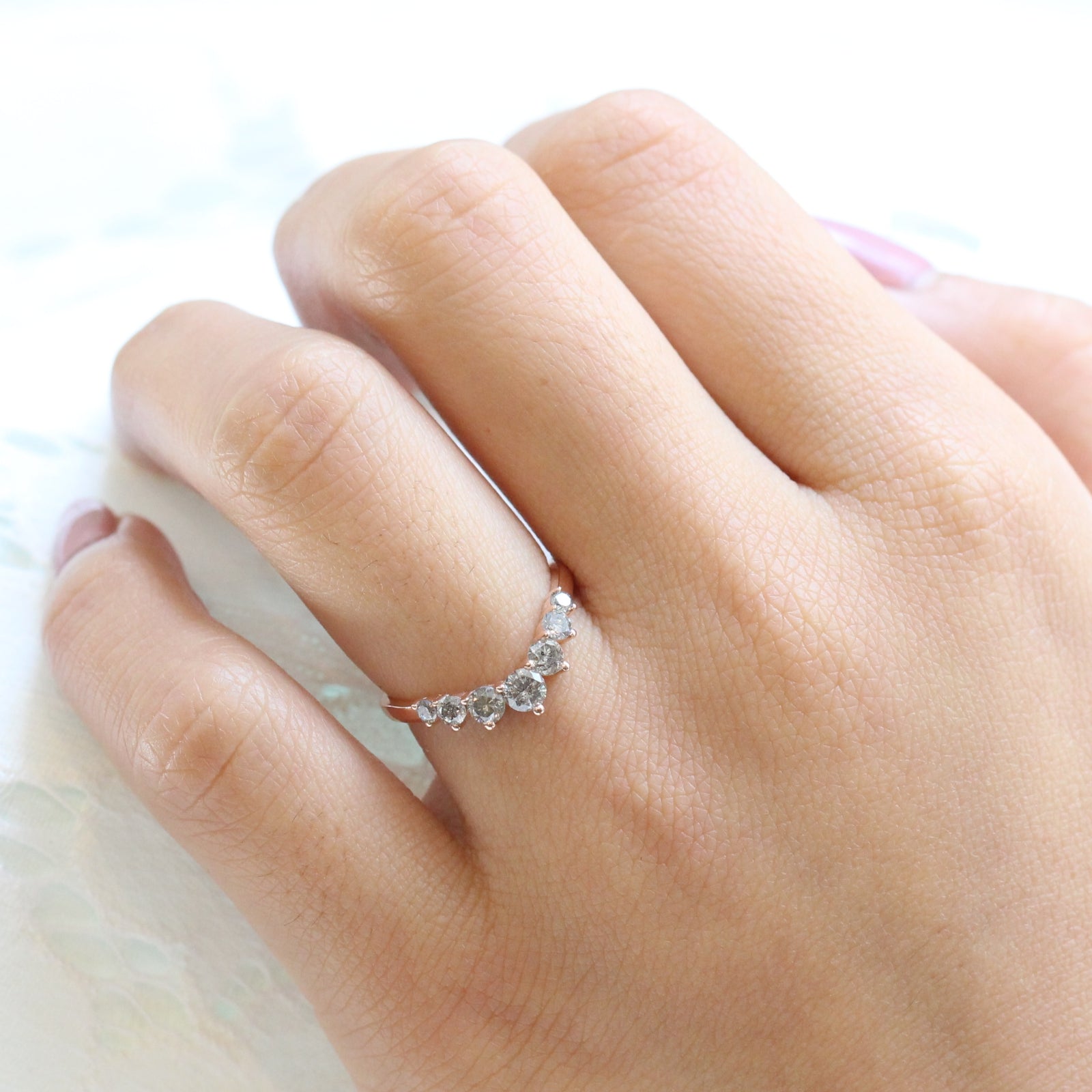salt and pepper grey diamond wedding band rose gold curved large diamond wedding ring by la more design jewelry