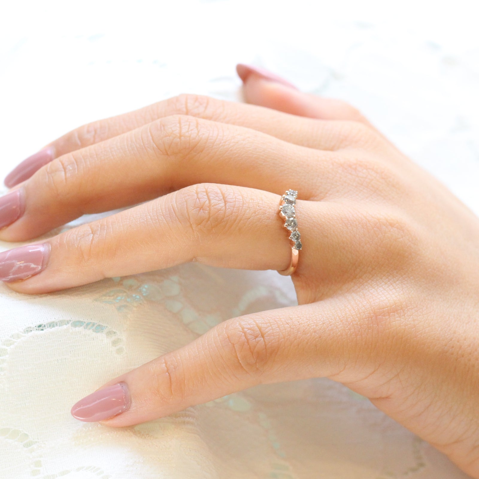 salt and pepper grey diamond wedding band rose gold curved large diamond wedding ring by la more design jewelry