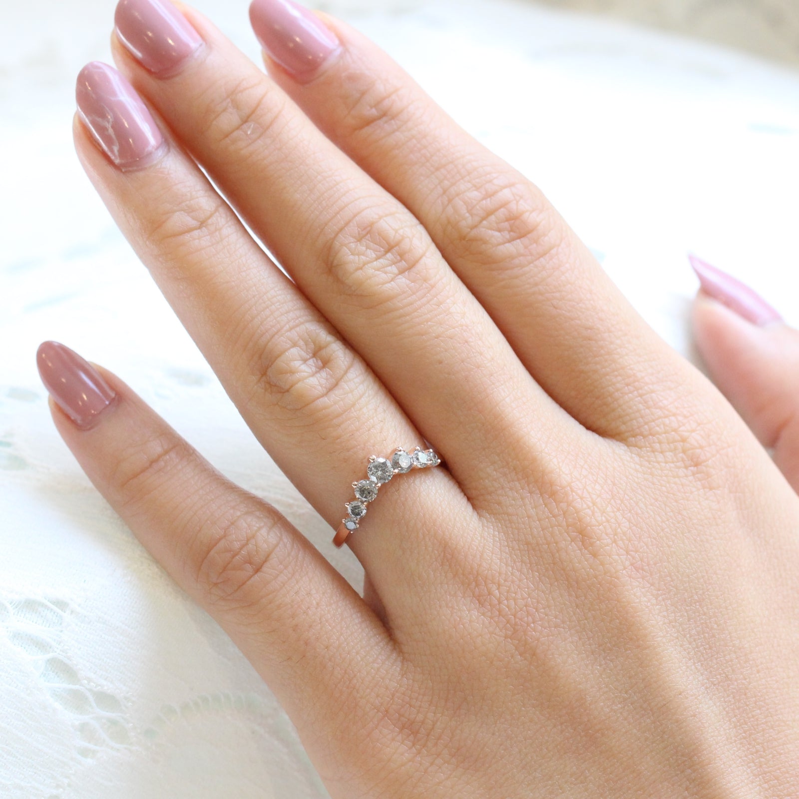salt and pepper grey diamond wedding band rose gold curved large diamond wedding ring by la more design jewelry