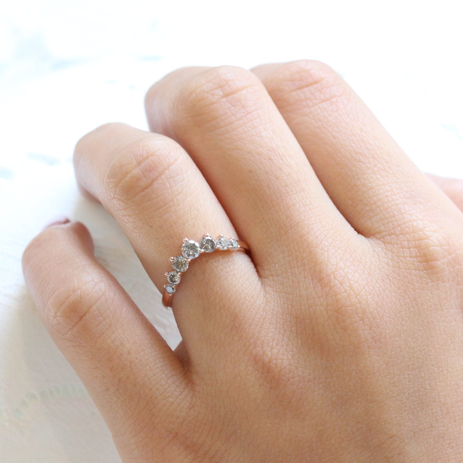 salt and pepper grey diamond wedding band rose gold curved large diamond wedding ring by la more design jewelry