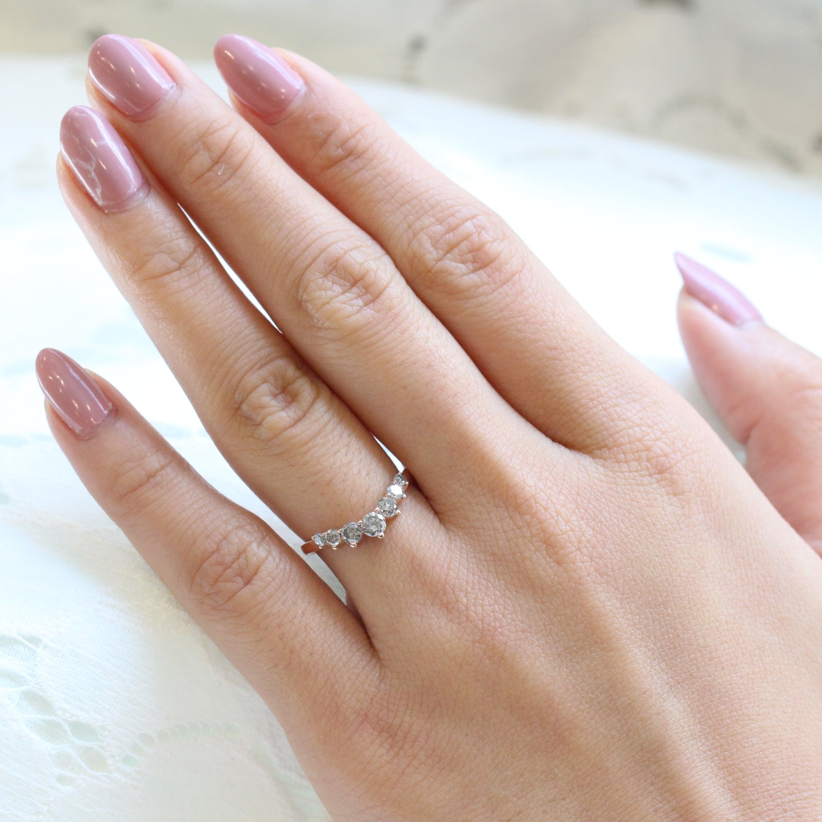 salt and pepper grey diamond wedding band rose gold curved large diamond wedding ring by la more design jewelry