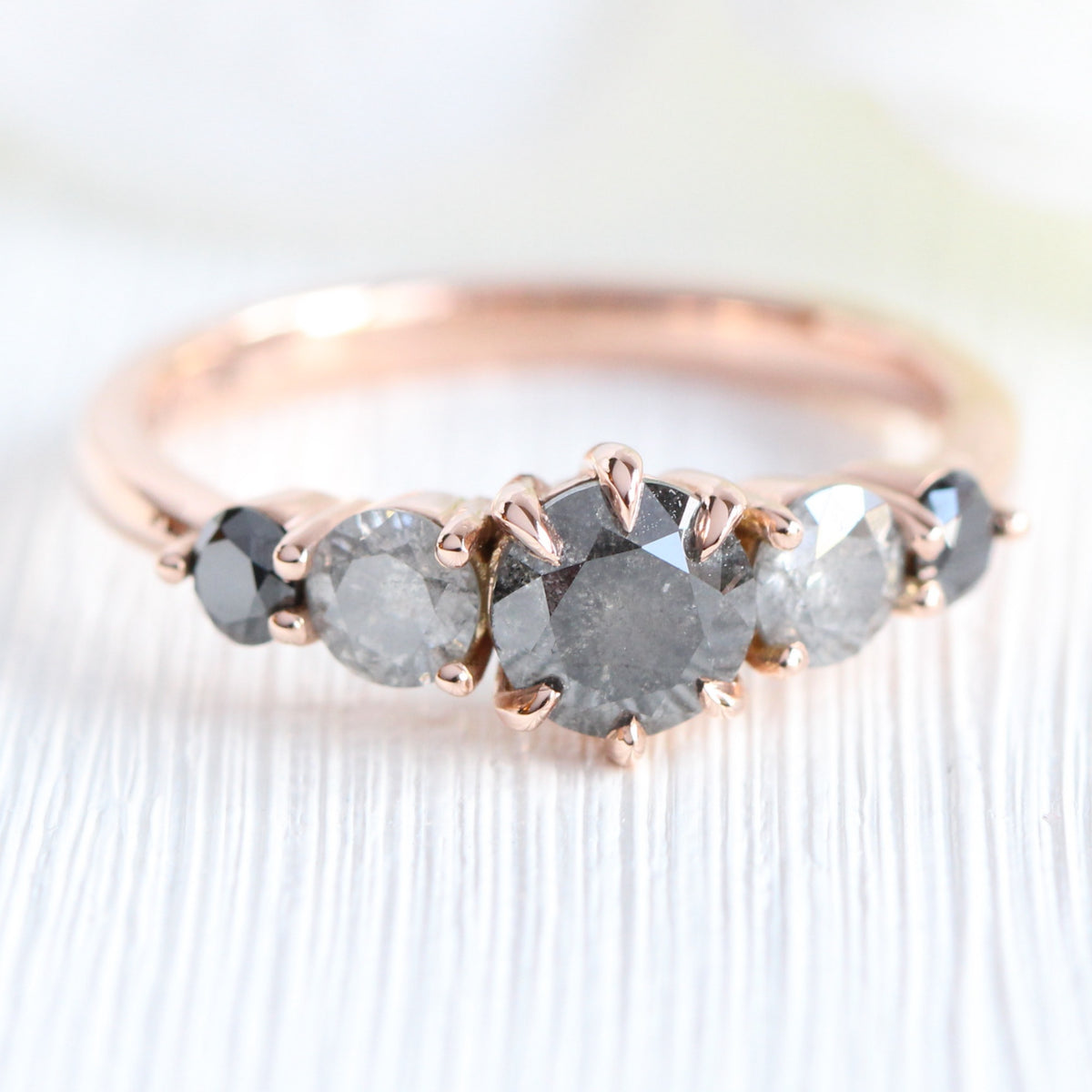 salt and pepper black diamond ring rose gold 5 stone diamond ring la more design jewelry